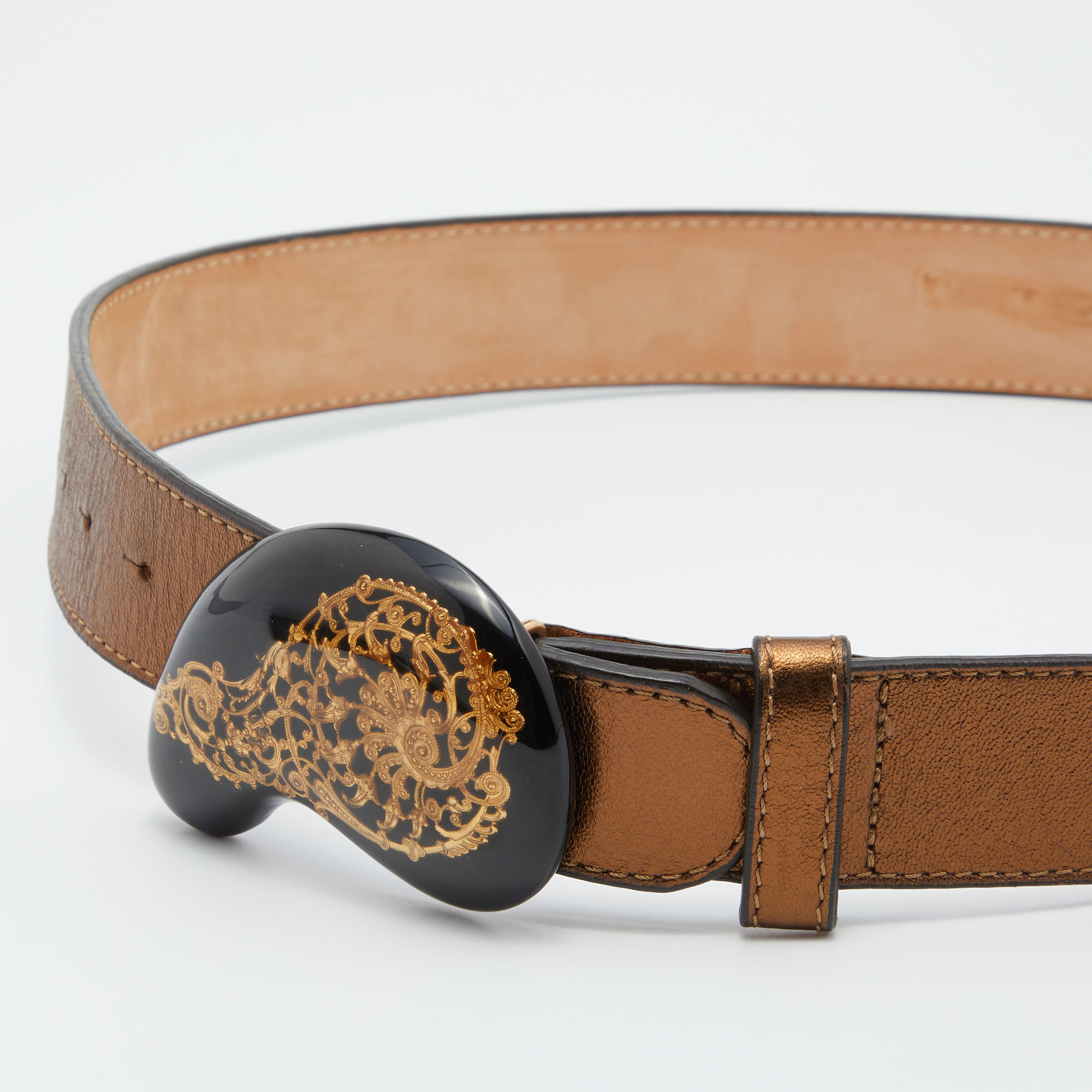 

Etro Metallic Brown Leather Buckle Belt