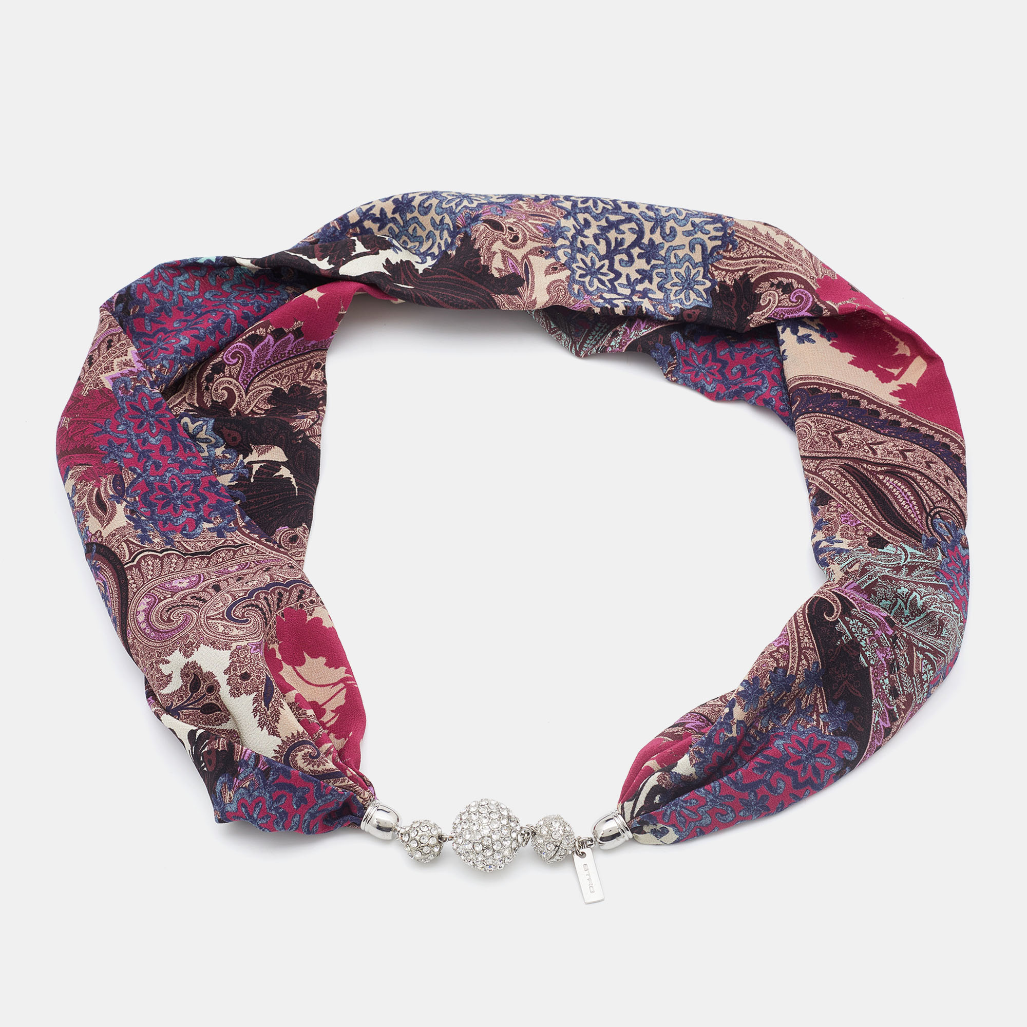 Pre-owned Etro Multicolor Printed Silk Crystal Detail Neck Infinity Scarf