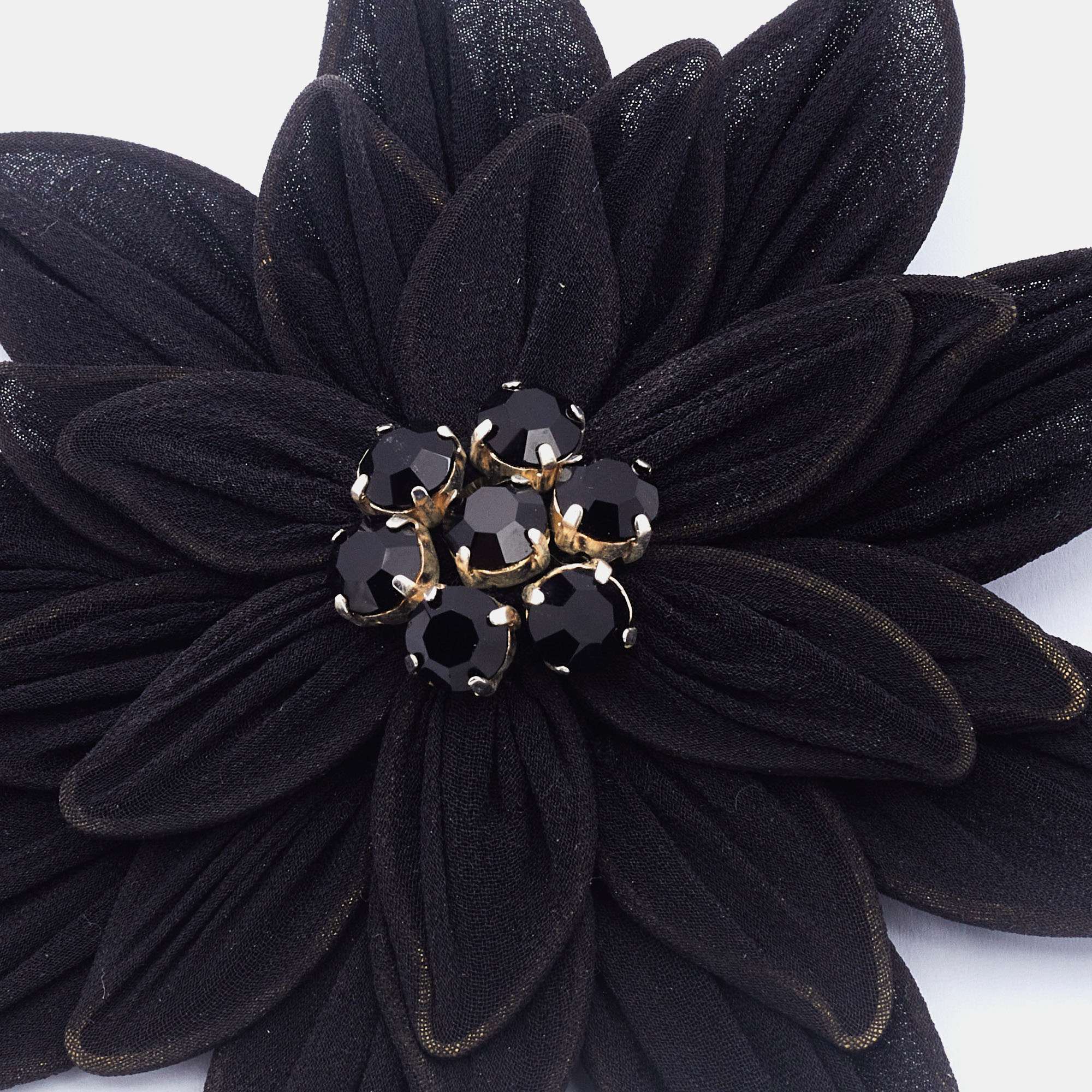 

Etro Black Floral Crystal Embellished Fabric Brooch