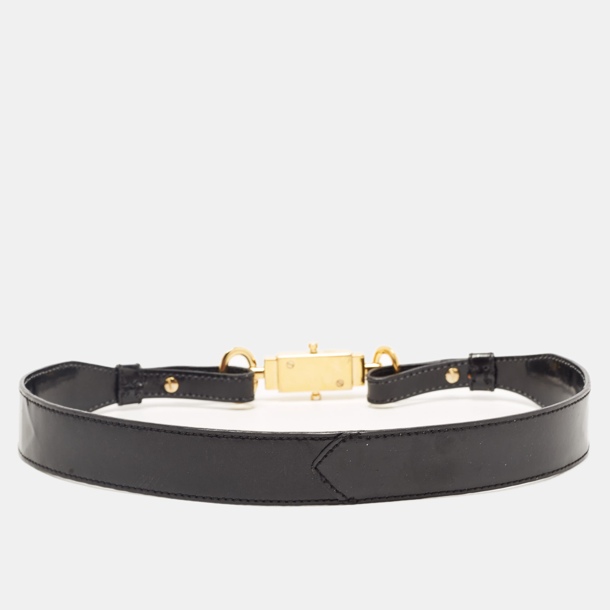 

Etro Black Patent Leather Logo Plague Waist Belt