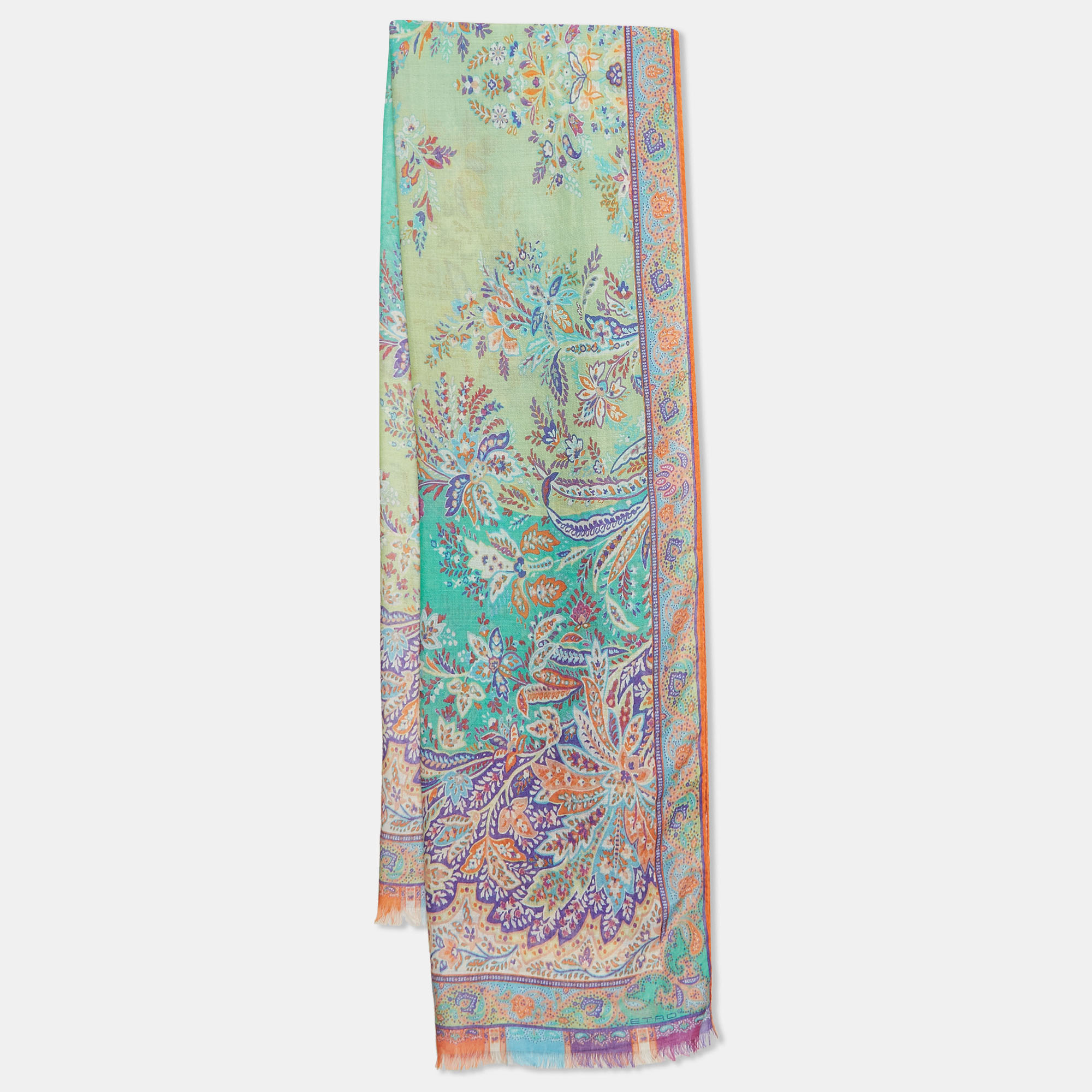 Multicolor Paisley Print Silk And Cashmere