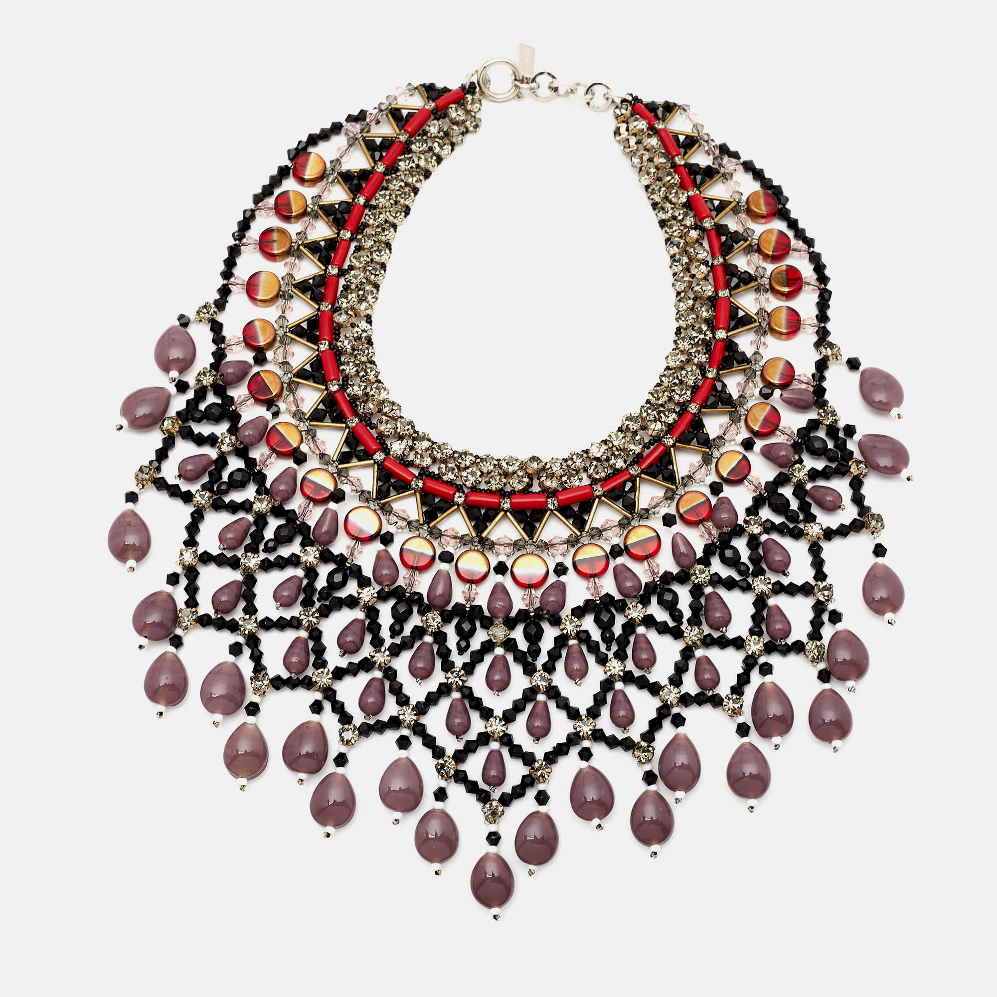 Pre-owned Etro Multicolor Crystal Beaded Statement Drop Necklace