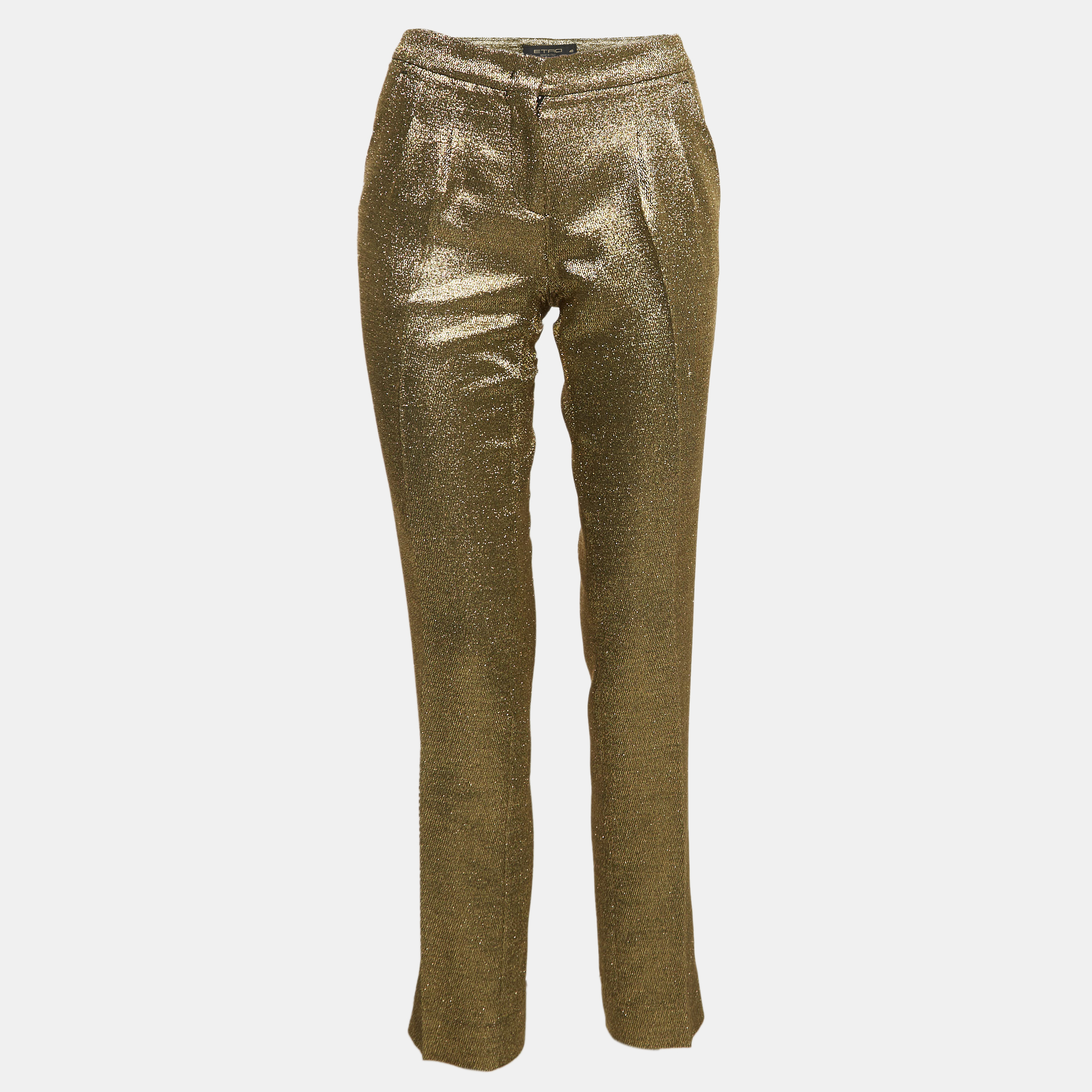 

Etro Metallic Gold Lurex Silk Trousers S