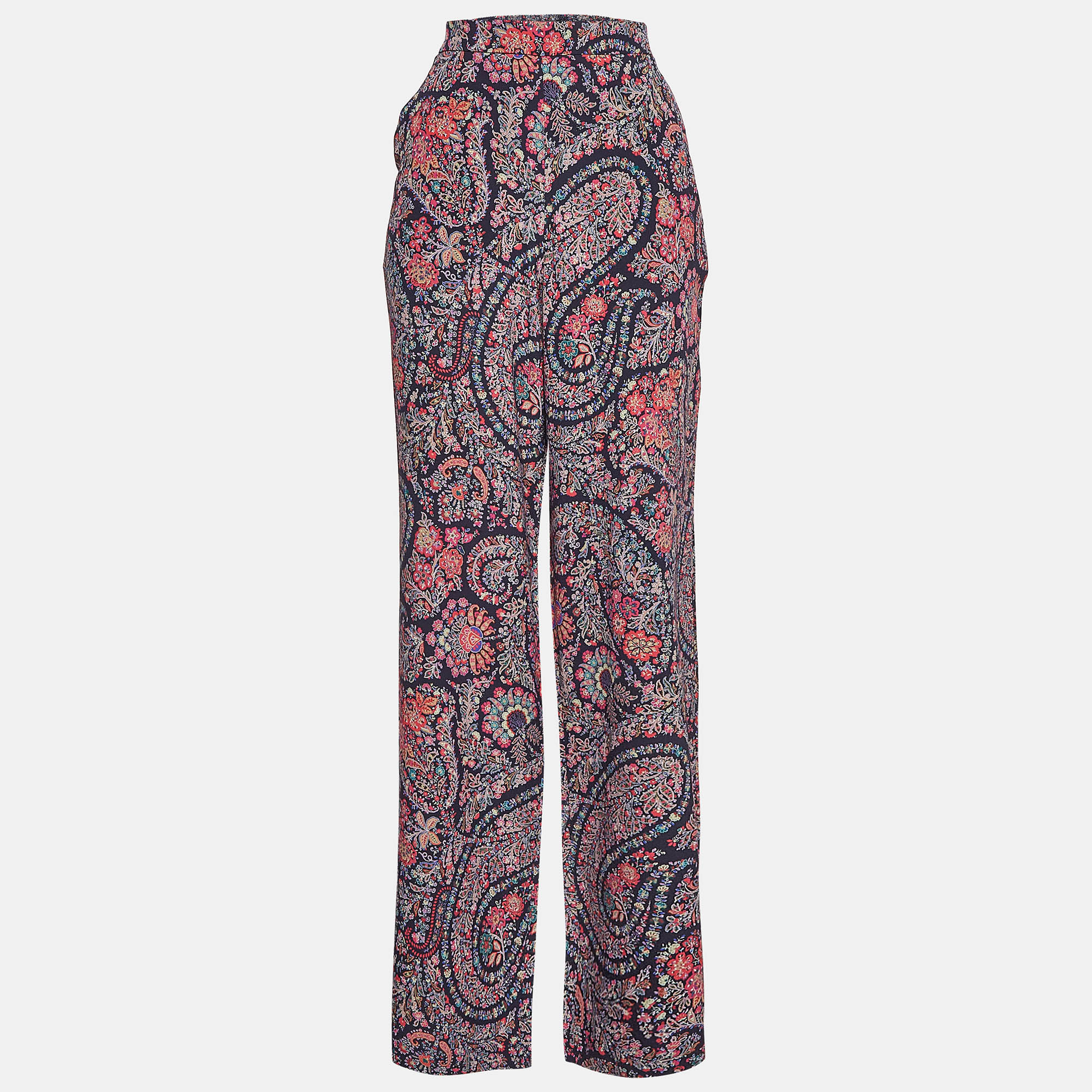 

Etro Multicolor Floral Paisley Print Silk Wide-Leg Pants M