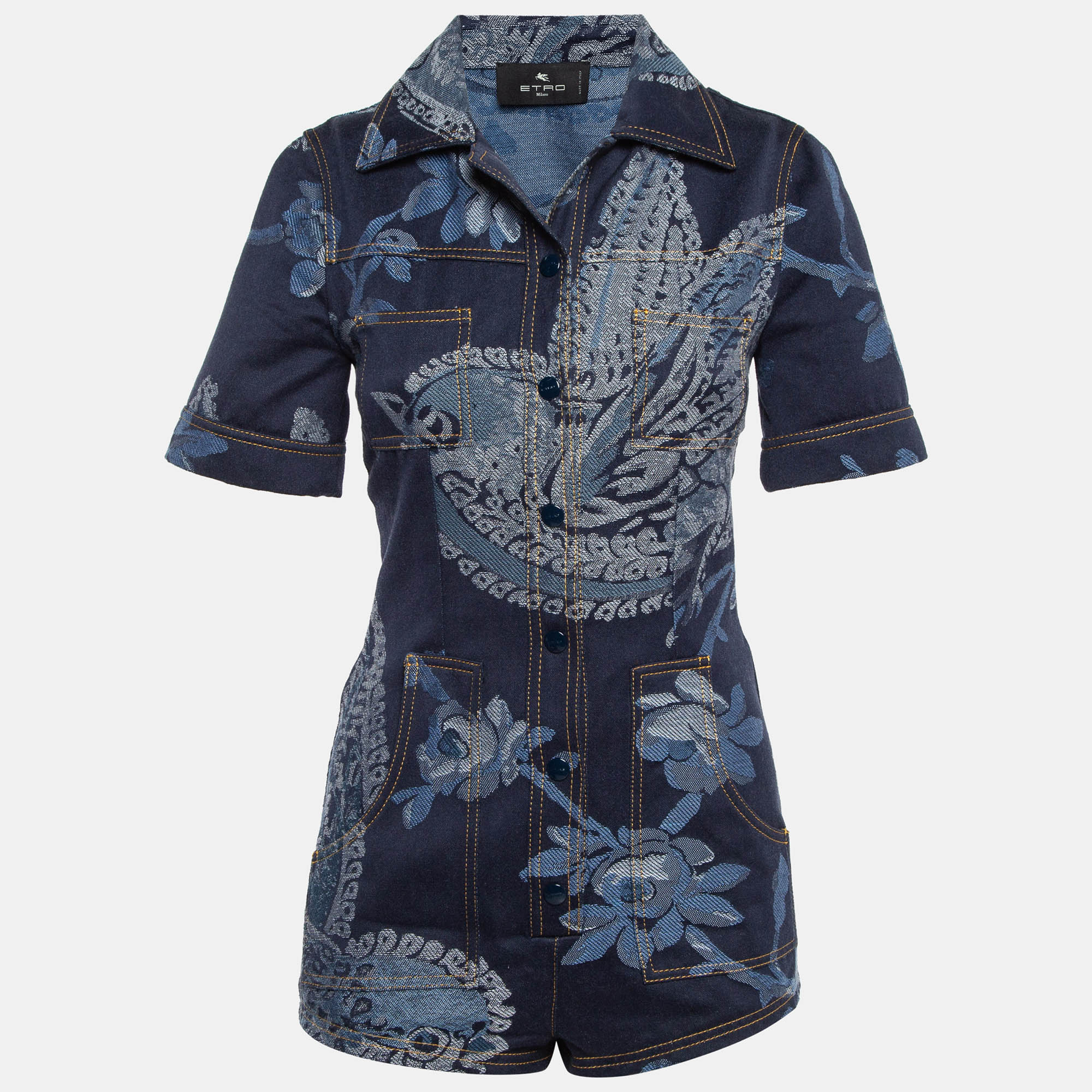 

Etro Blue Floral Jacquard Denim Playsuit S