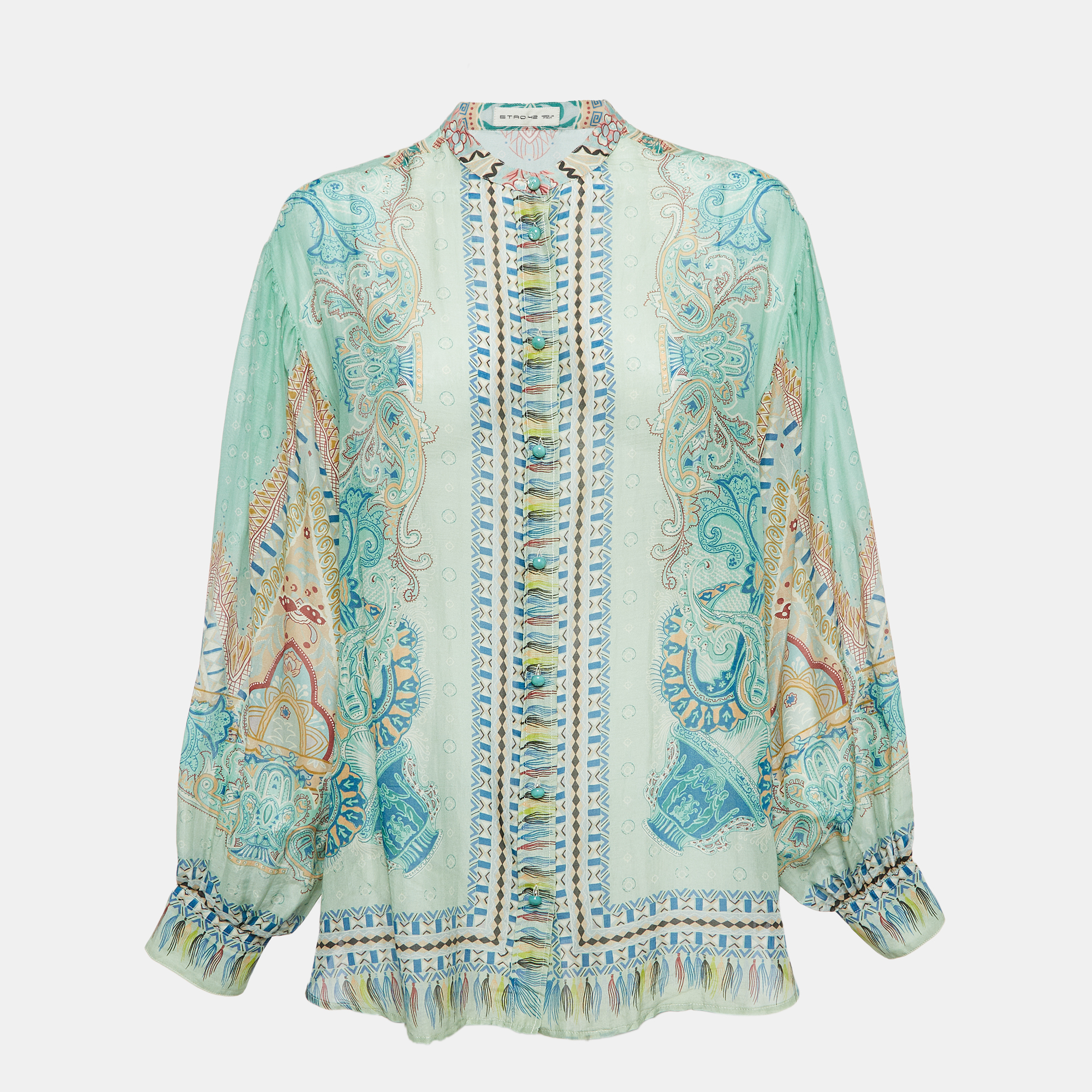 

Etro Green Printed Cotton Blend Shirt M