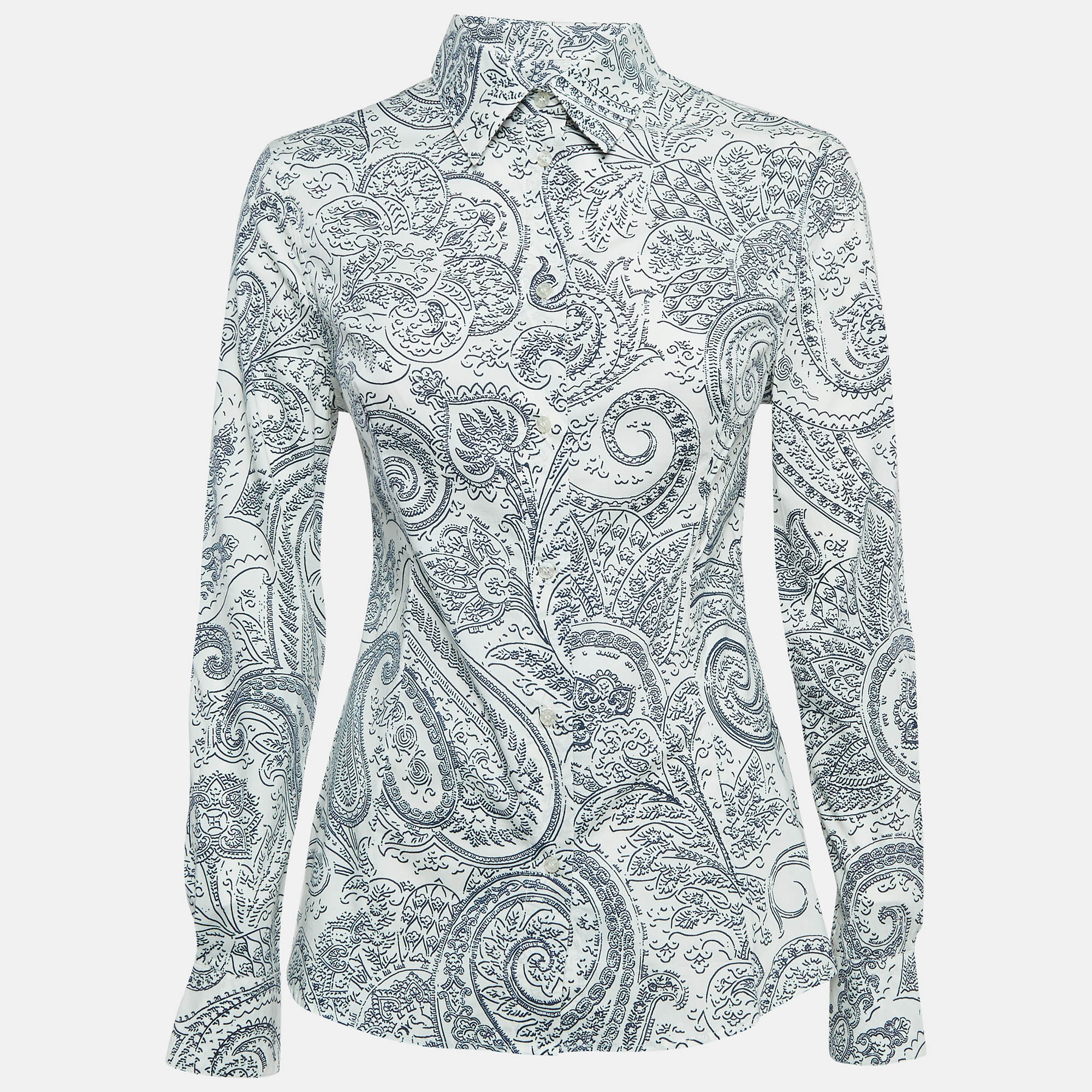 Pre-owned Etro White Printed Cotton Long Sleeve Shirt S