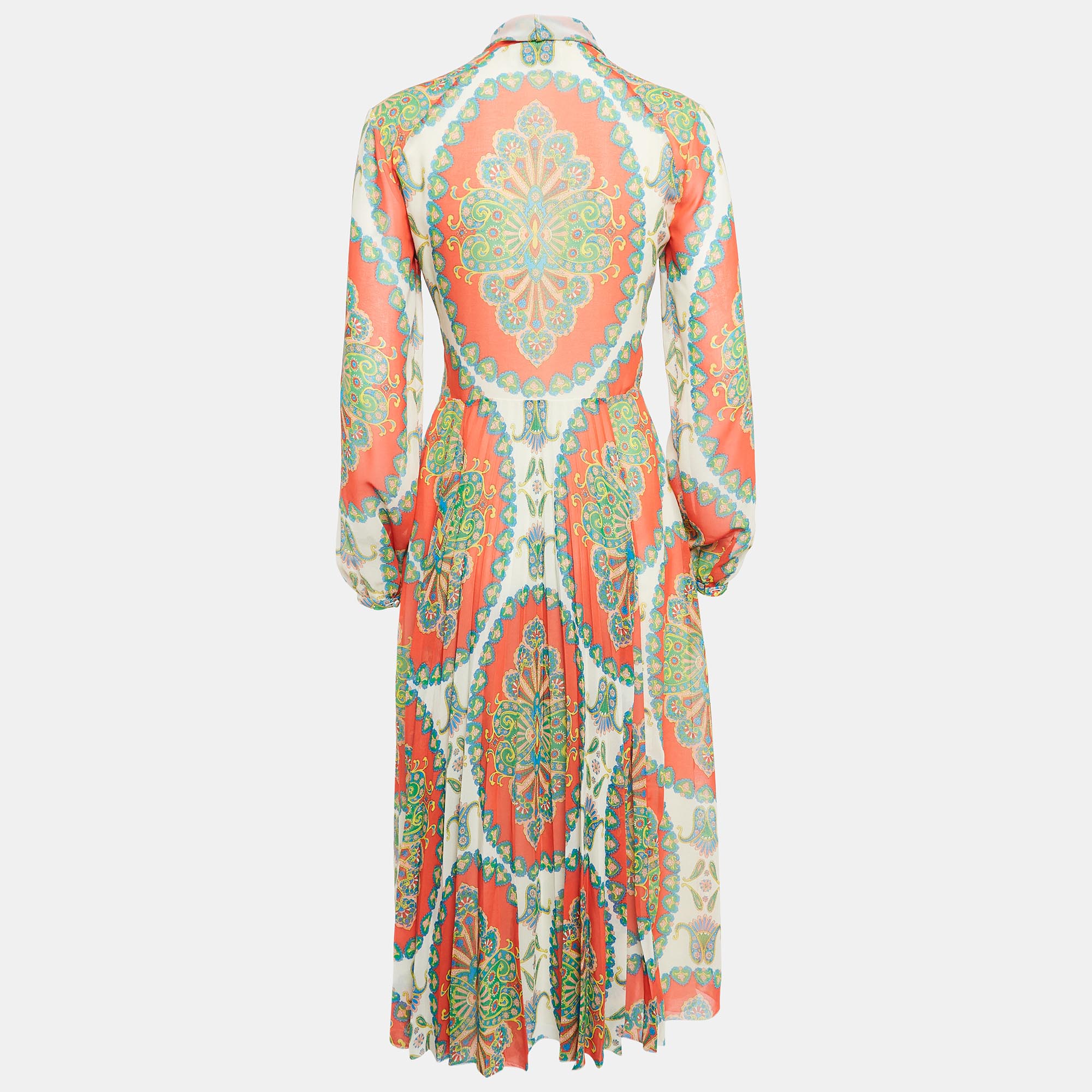 Etro Multicolor Paisley Print Pleated Midi Dress S 