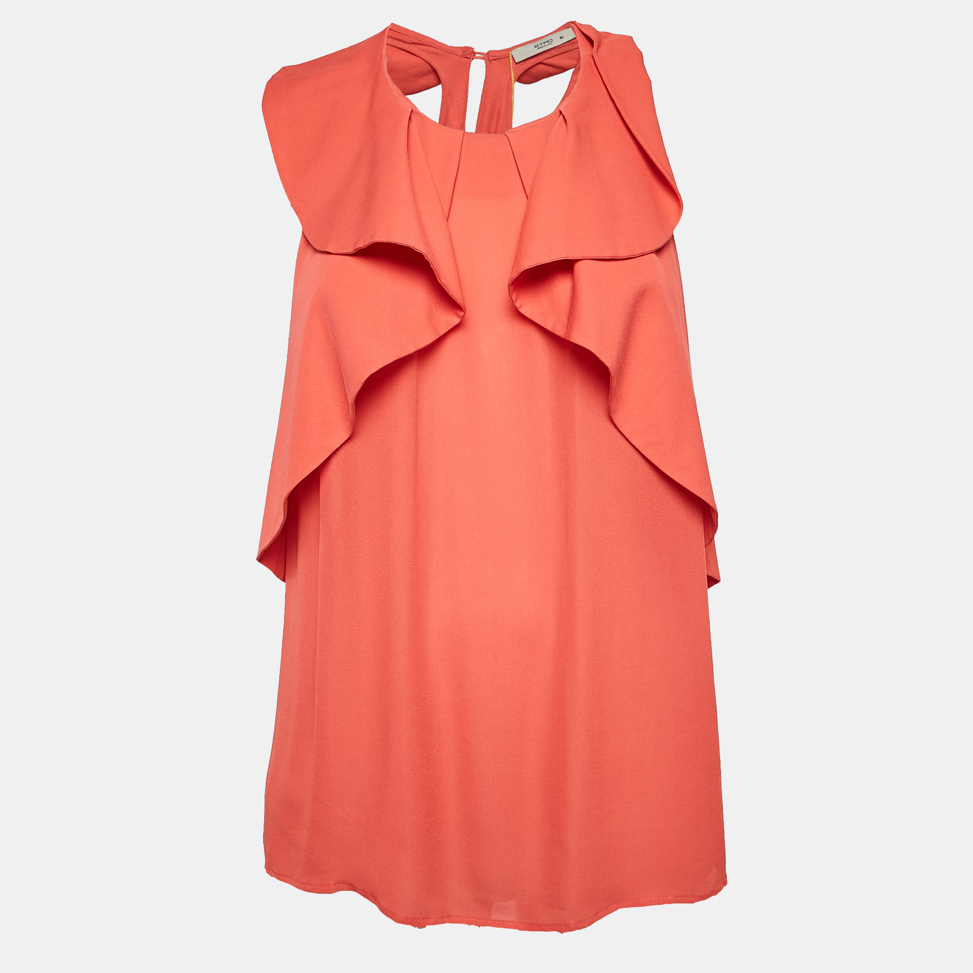 

Etro Red Silk Ruffled Sleeveless Top L, Orange