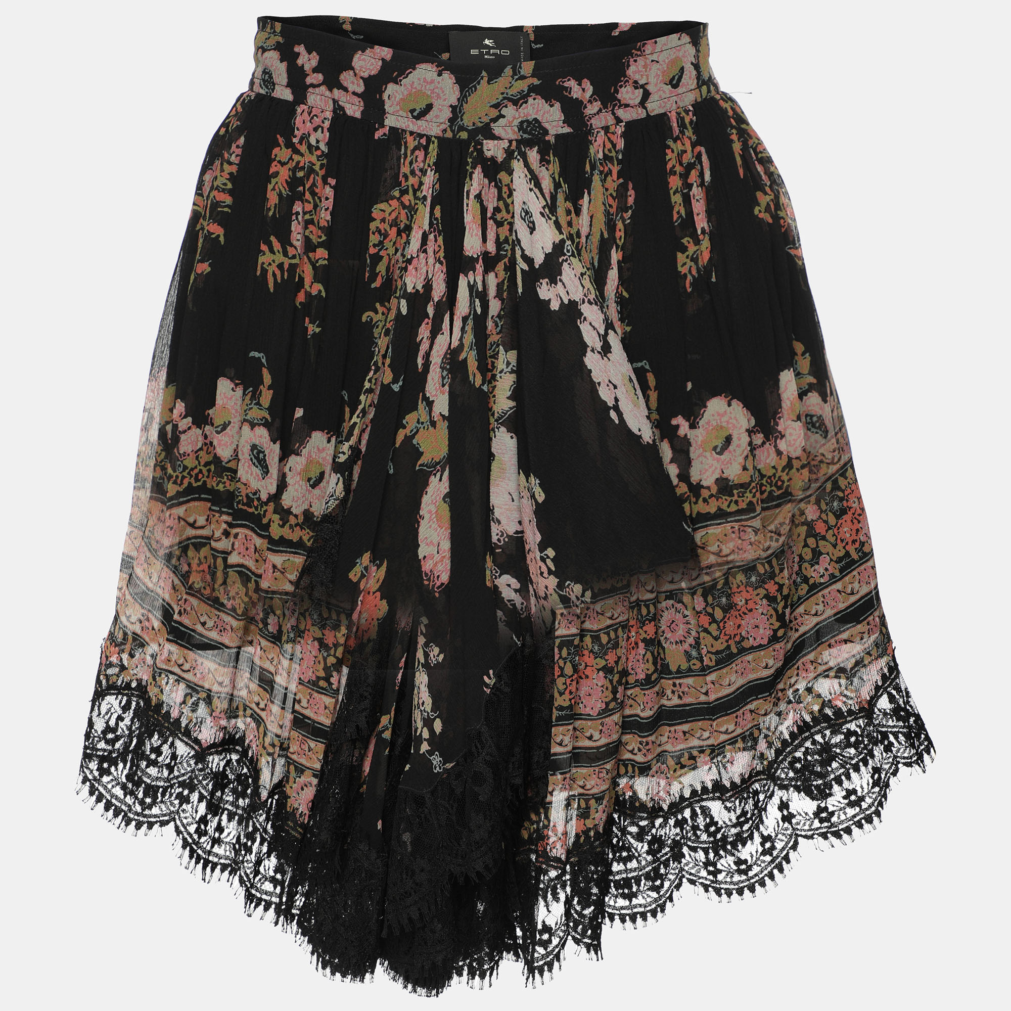 

Etro Multicolor Printed Silk Lace Mini Skirt S