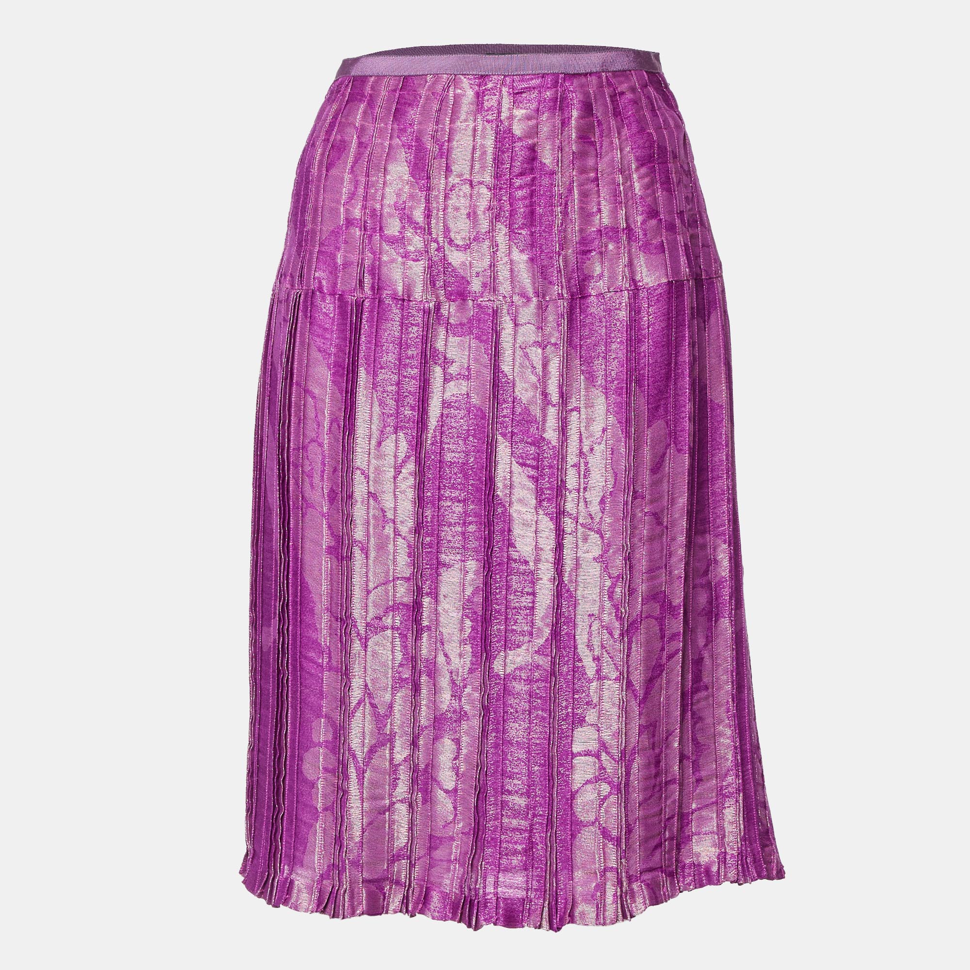 

Etro Pink Lurex Jacquard Pleated Midi Skirt M