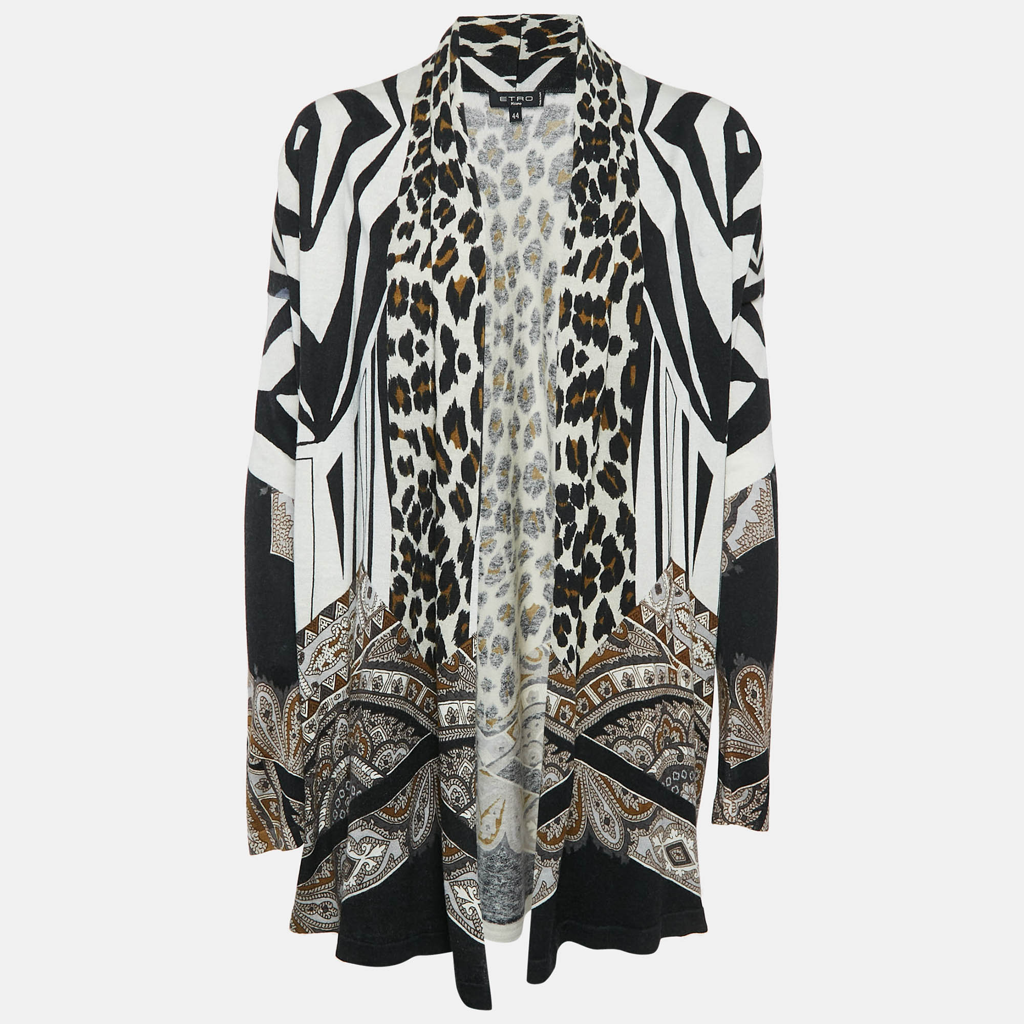 

Etro Black Animal Print Jersey Open Front Cardigan M