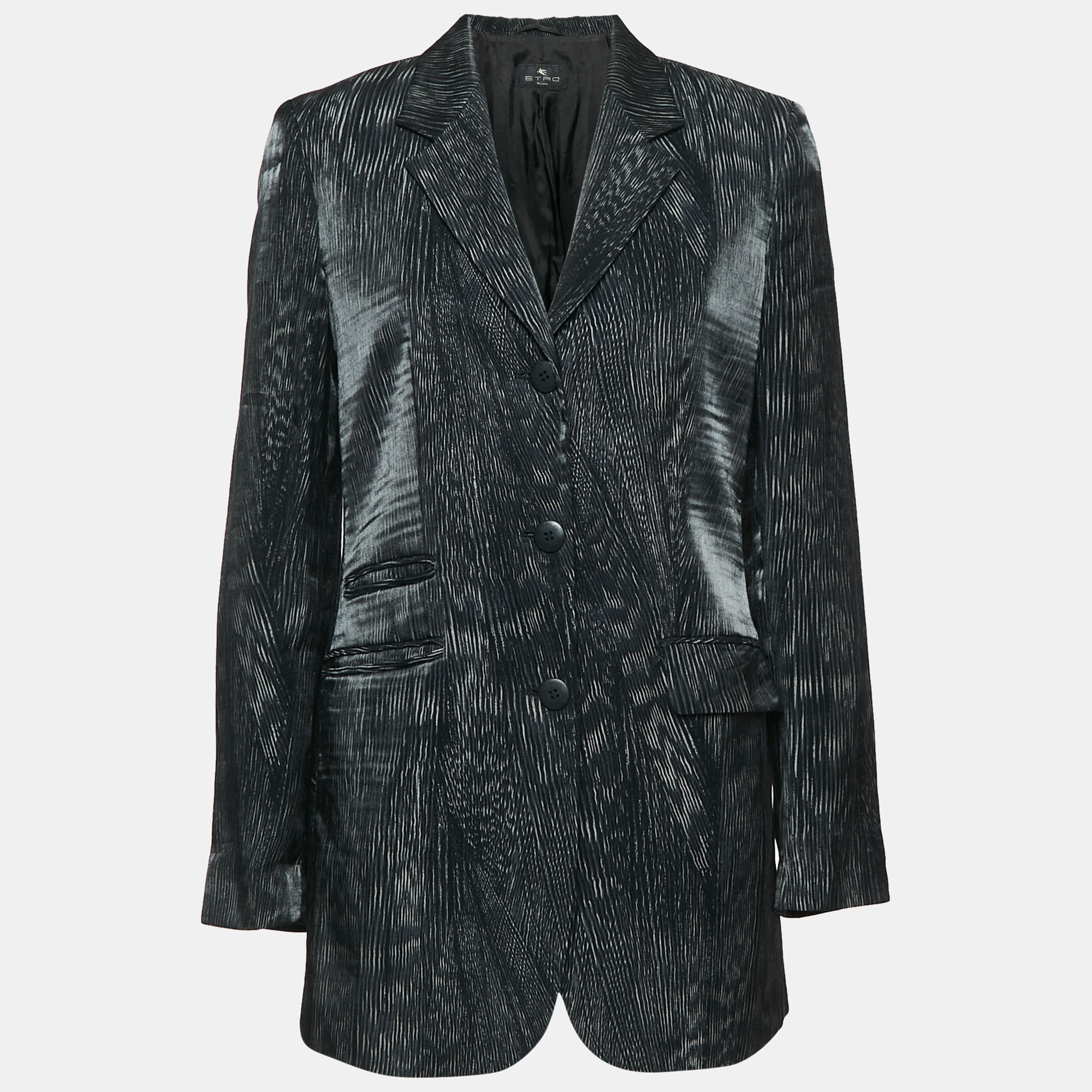 

Etro Black Printed Crepe Single Breasted Blazer M