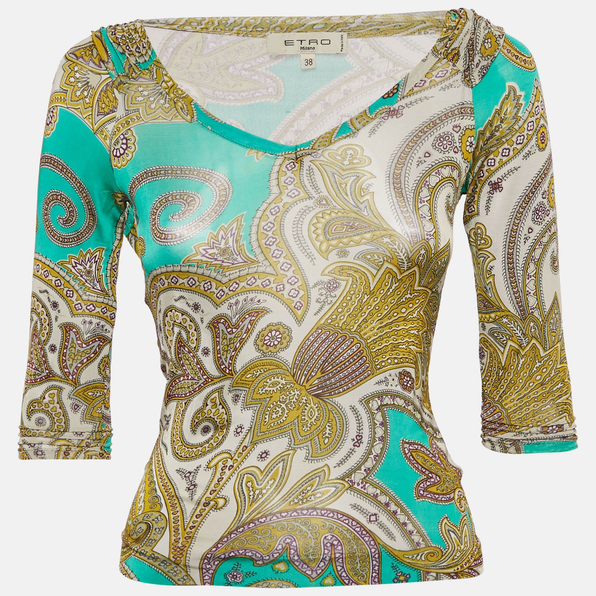 

Etro Multicolor Printed Jersey V-Neck Top S