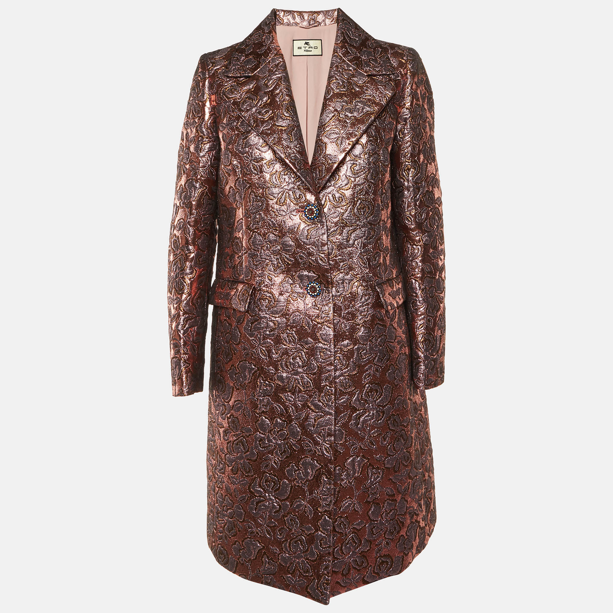 

Etro Pink Floral Brocade Button Front Coat L