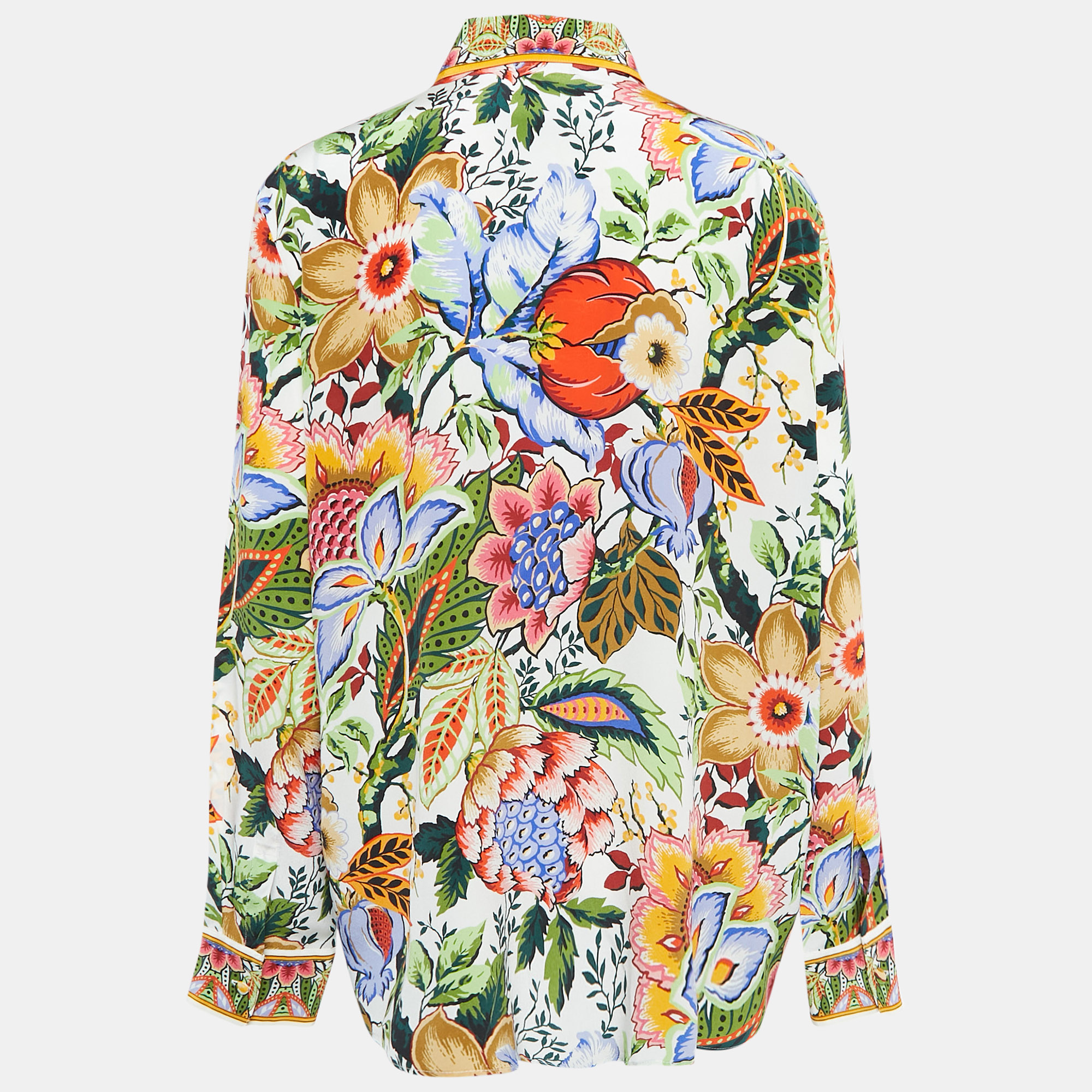 Etro Multicolor Floral Print Silk Button Front Shirt XL 