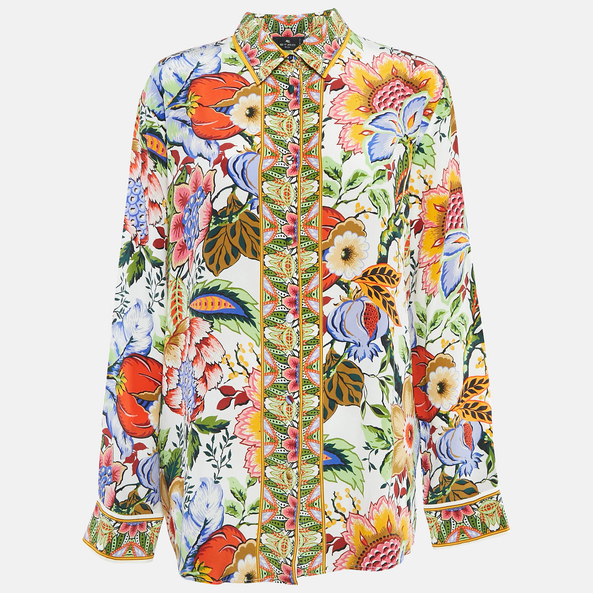 

Etro Multicolor Floral Print Silk Button Front Shirt XL