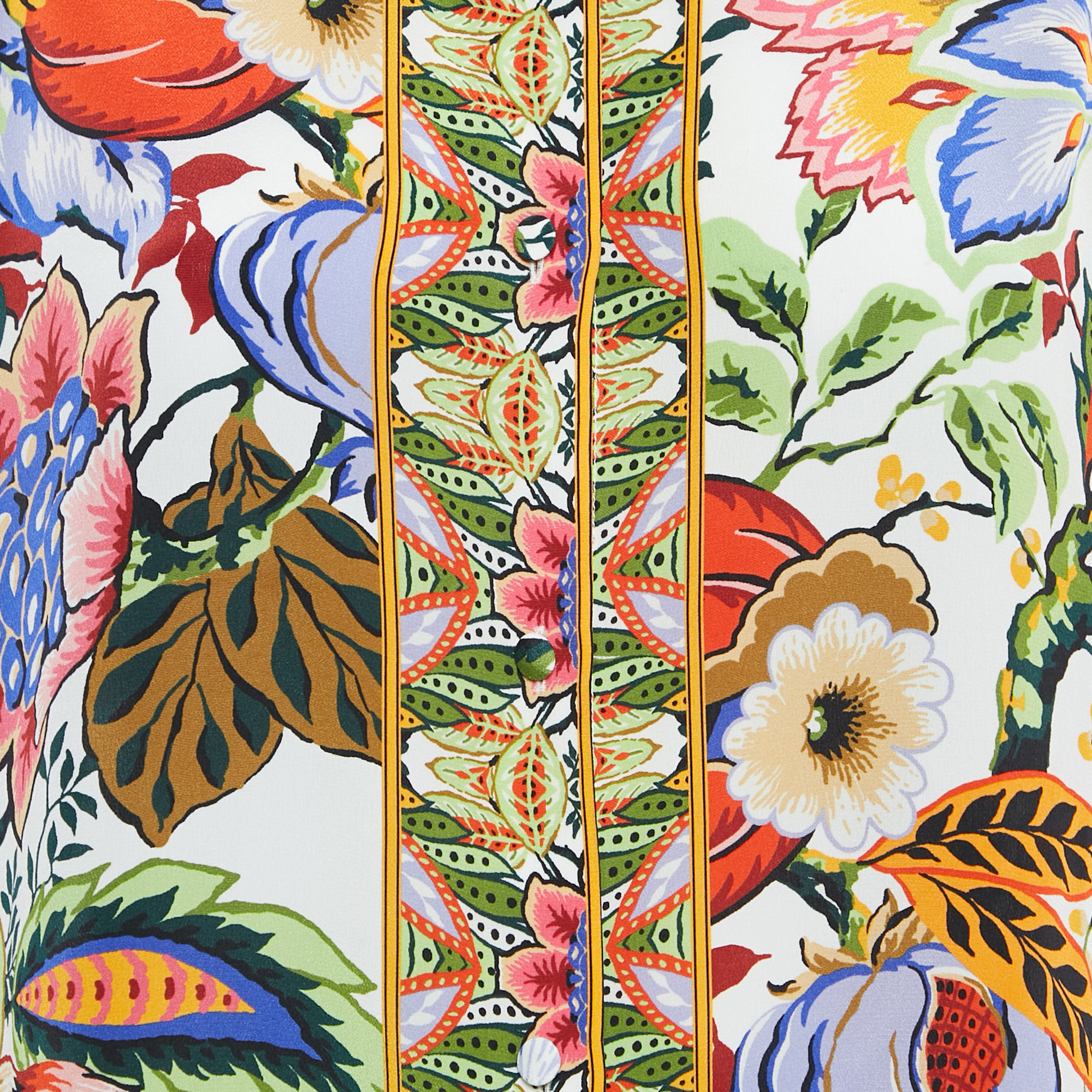 Etro Multicolor Floral Print Silk Button Front Shirt XL 