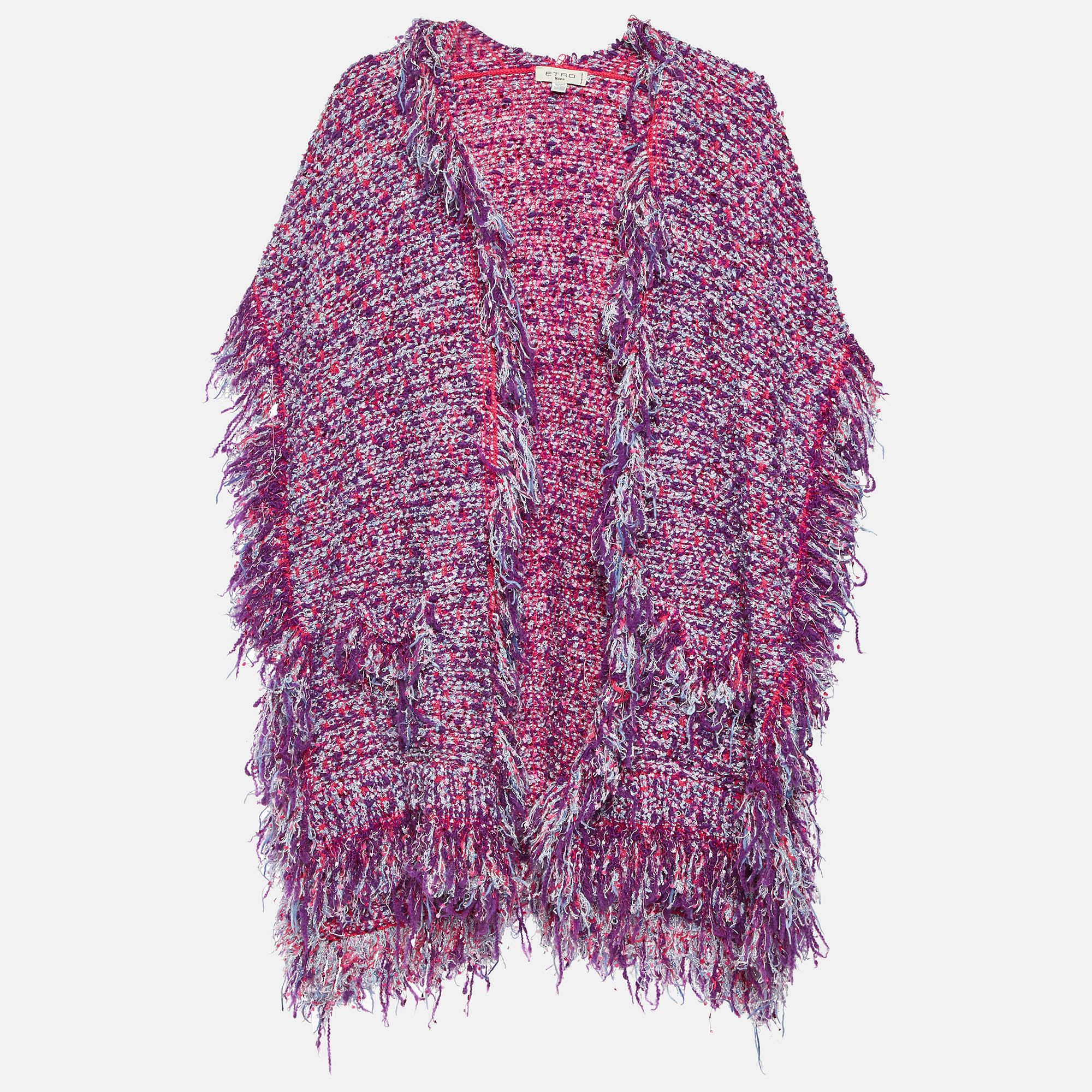 

Etro Pink Boucle Fringed Open Front Cardigan