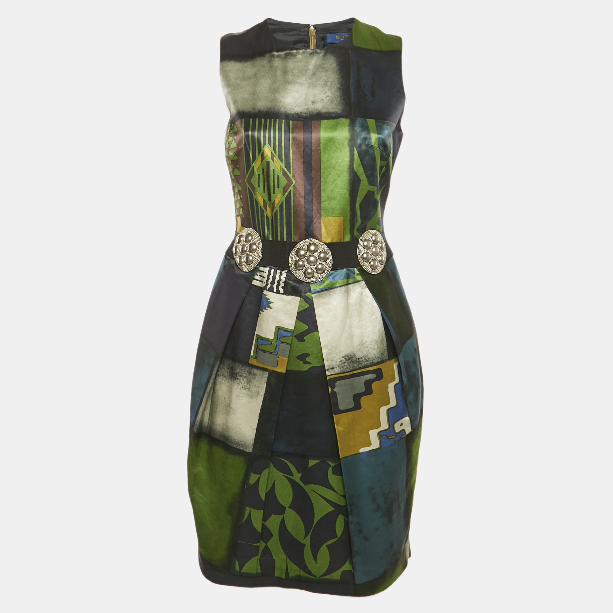 

Etro Green Printed Cotton Blend Embellished Mini Dress M