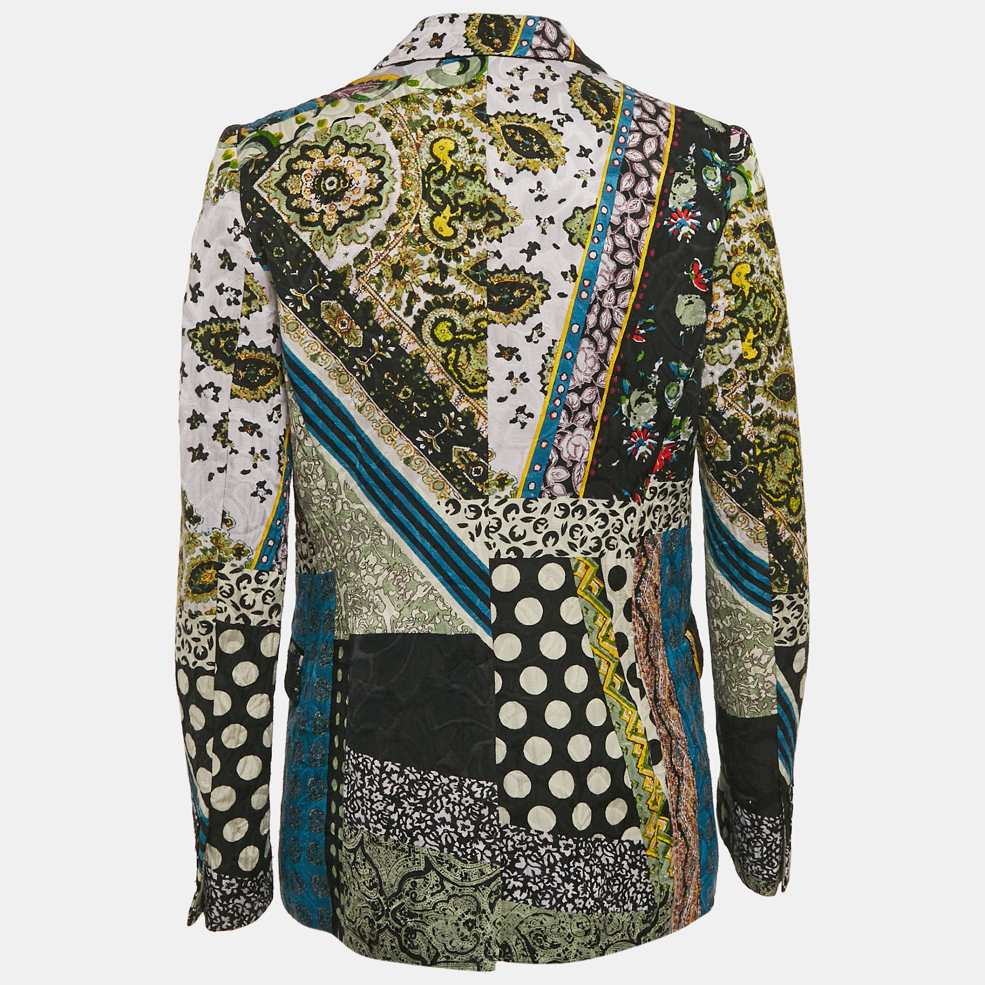 Etro Vintage Multicolor Printed Cotton Blend Single Breasted Blazer M 