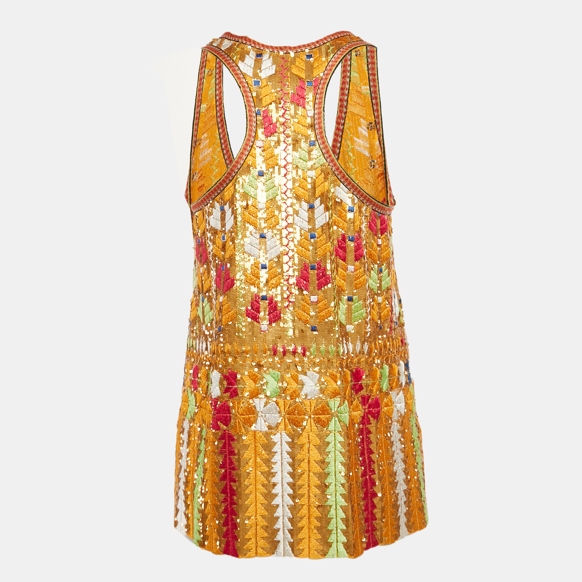 Etro Orange Sequin Embroidered Silk Tank Top S 