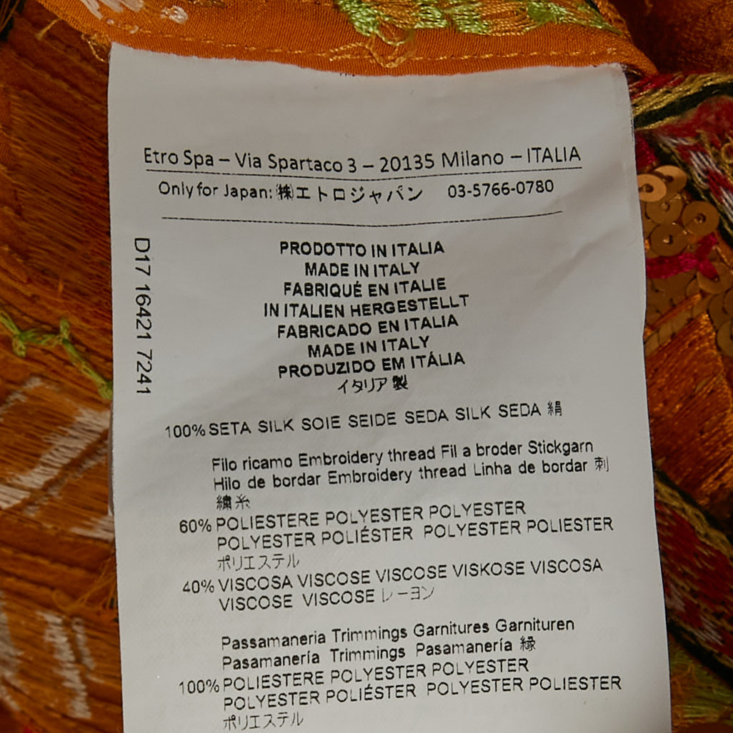 Etro Orange Sequin Embroidered Silk Tank Top S 