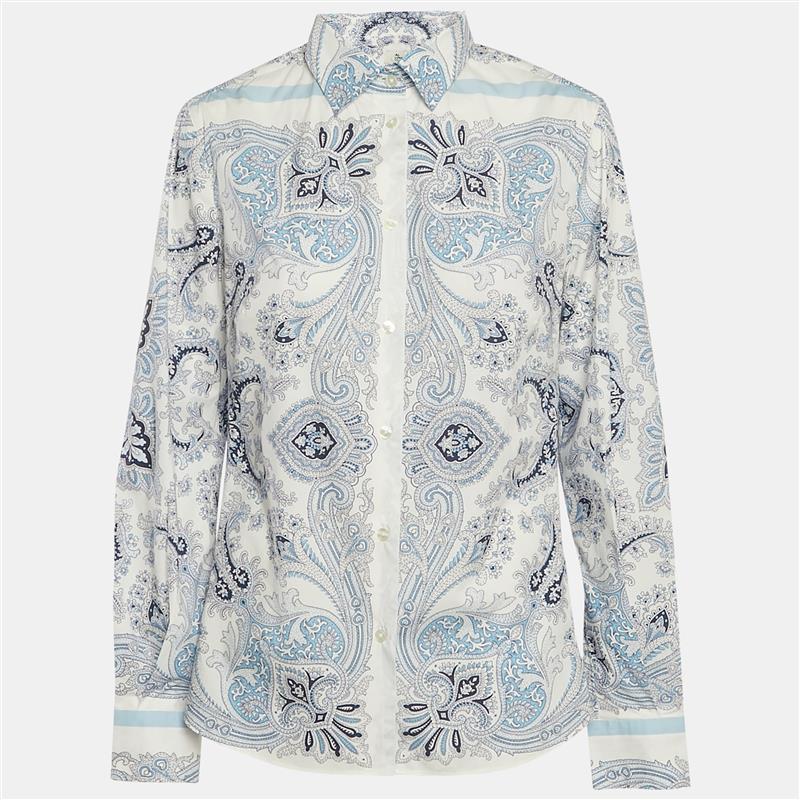 

Etro White/Blue Paisley Print Cotton Full Sleeve Shirt L