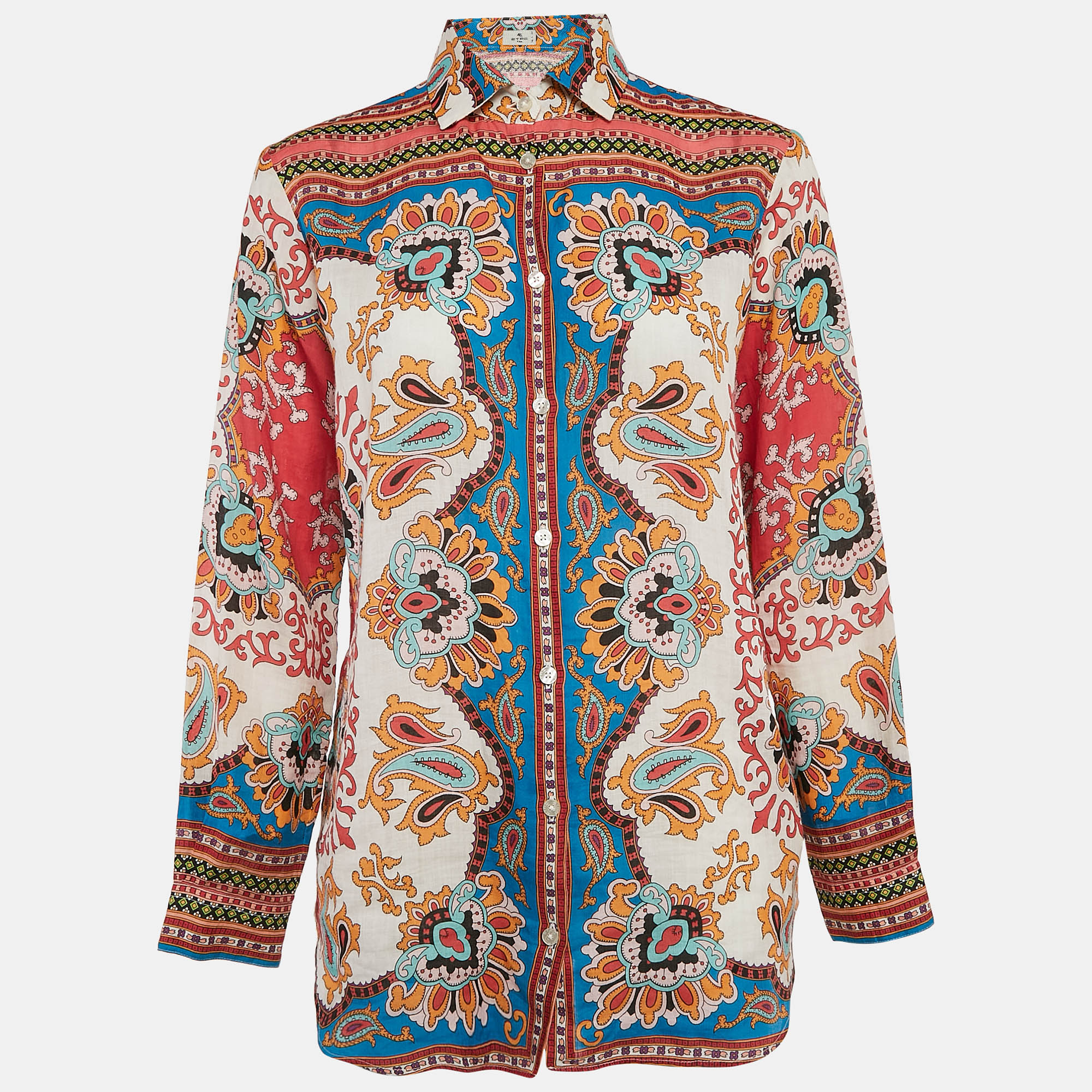 

Etro Red Paisley Print Ramie Long Sleeve Shirt M