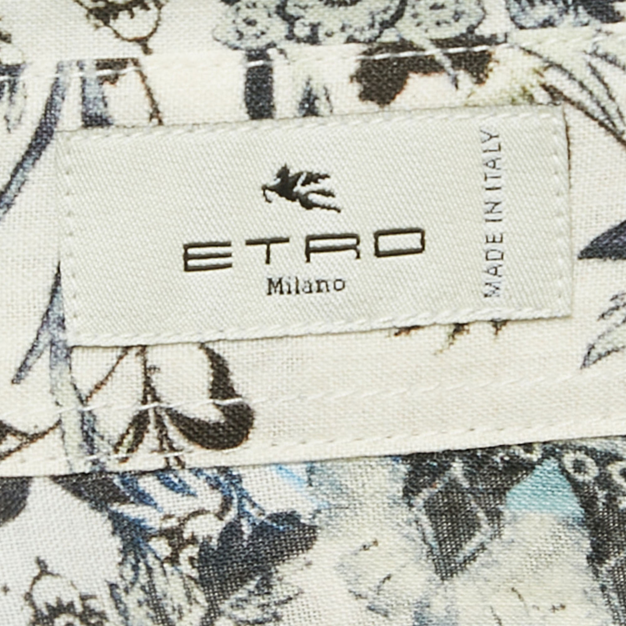 Etro Blue/Multicolor Printed Ramie Button Front Tunic Shirt S 