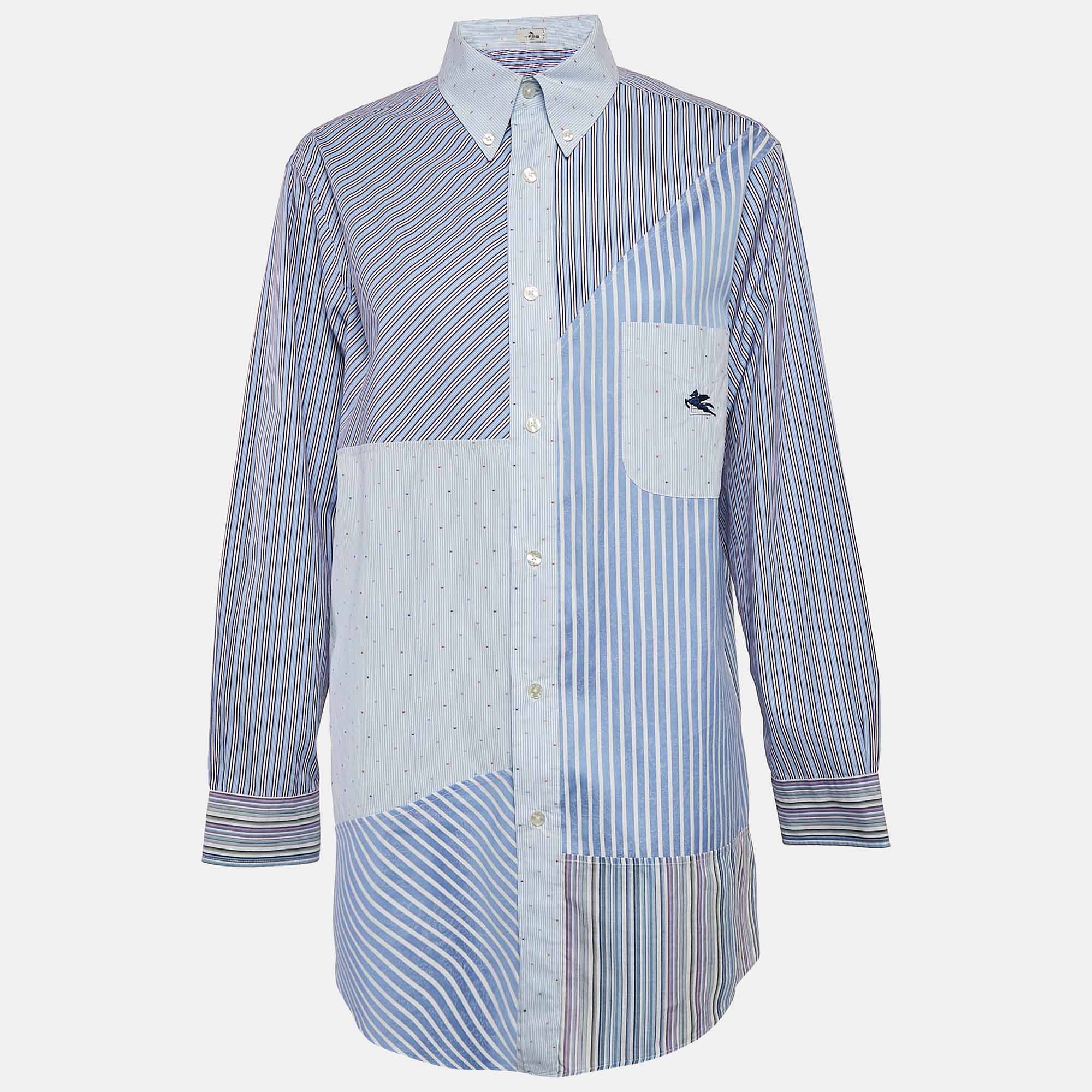 

Etro Blue Patch Work Cotton Loose Fit Shirt S