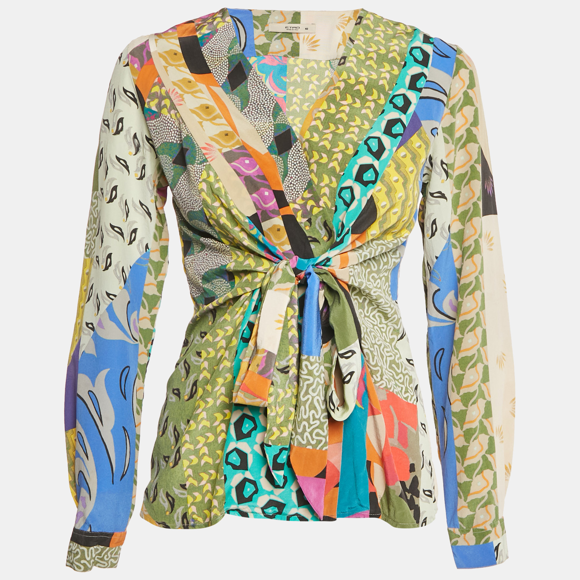 

Etro Multicolor Printed Silk Blouse Tie-Up Blouse S