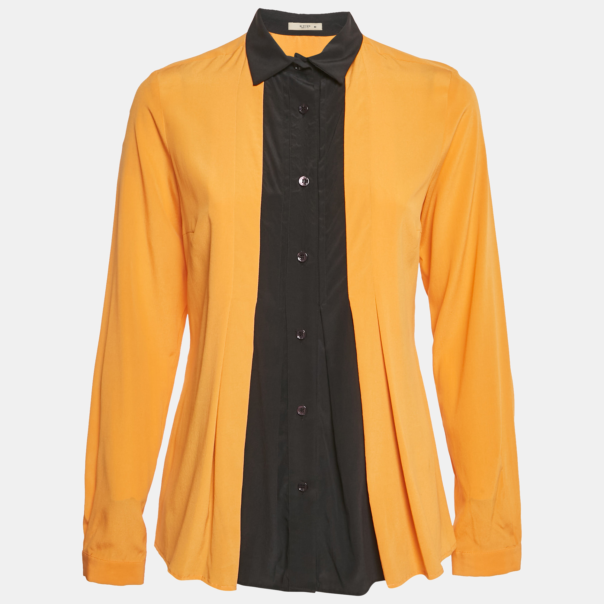 

Etro Orange Contrast Collar Silk Pleated Shirt S