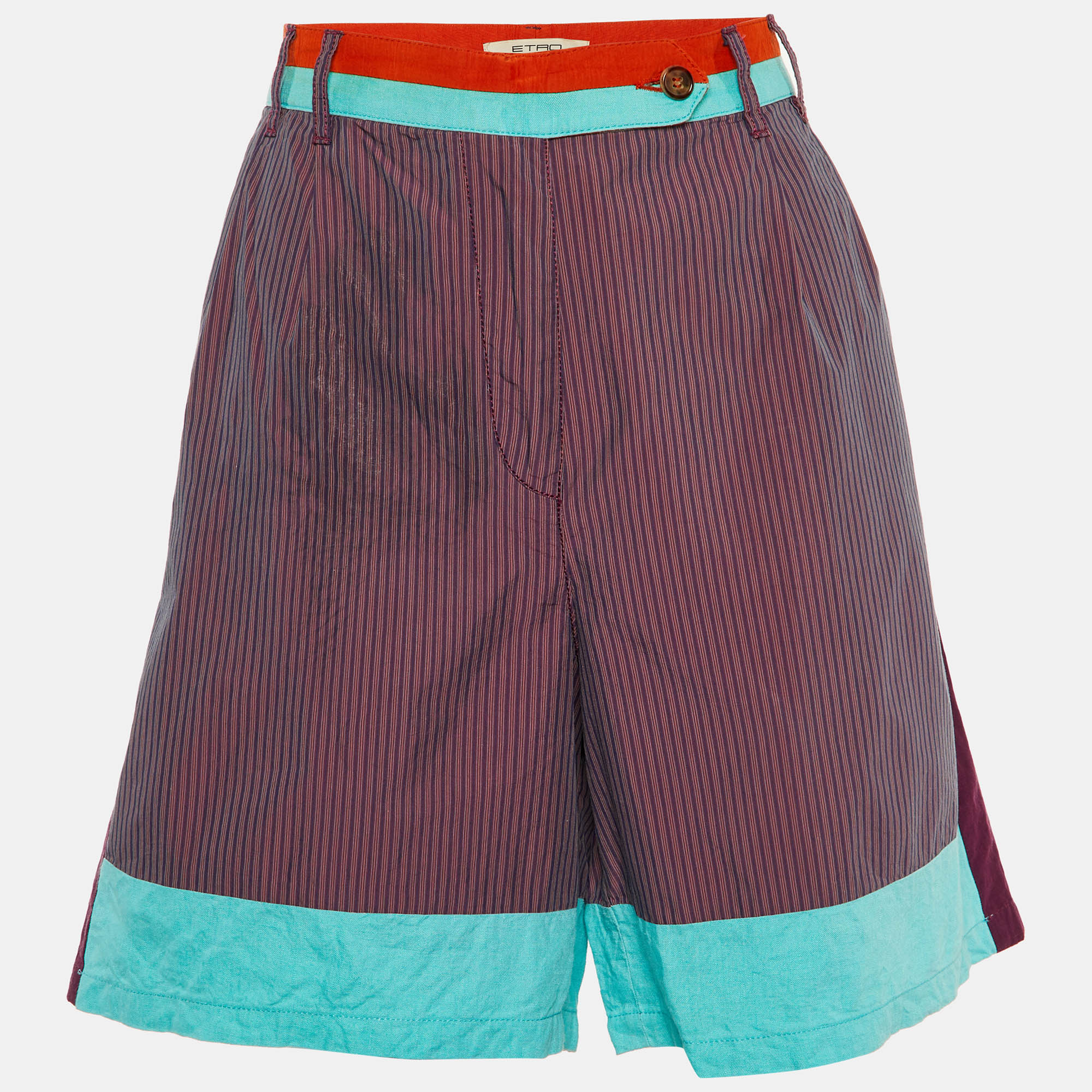 

Etro Purple Colorblock Striped Cotton & Linen Shorts M