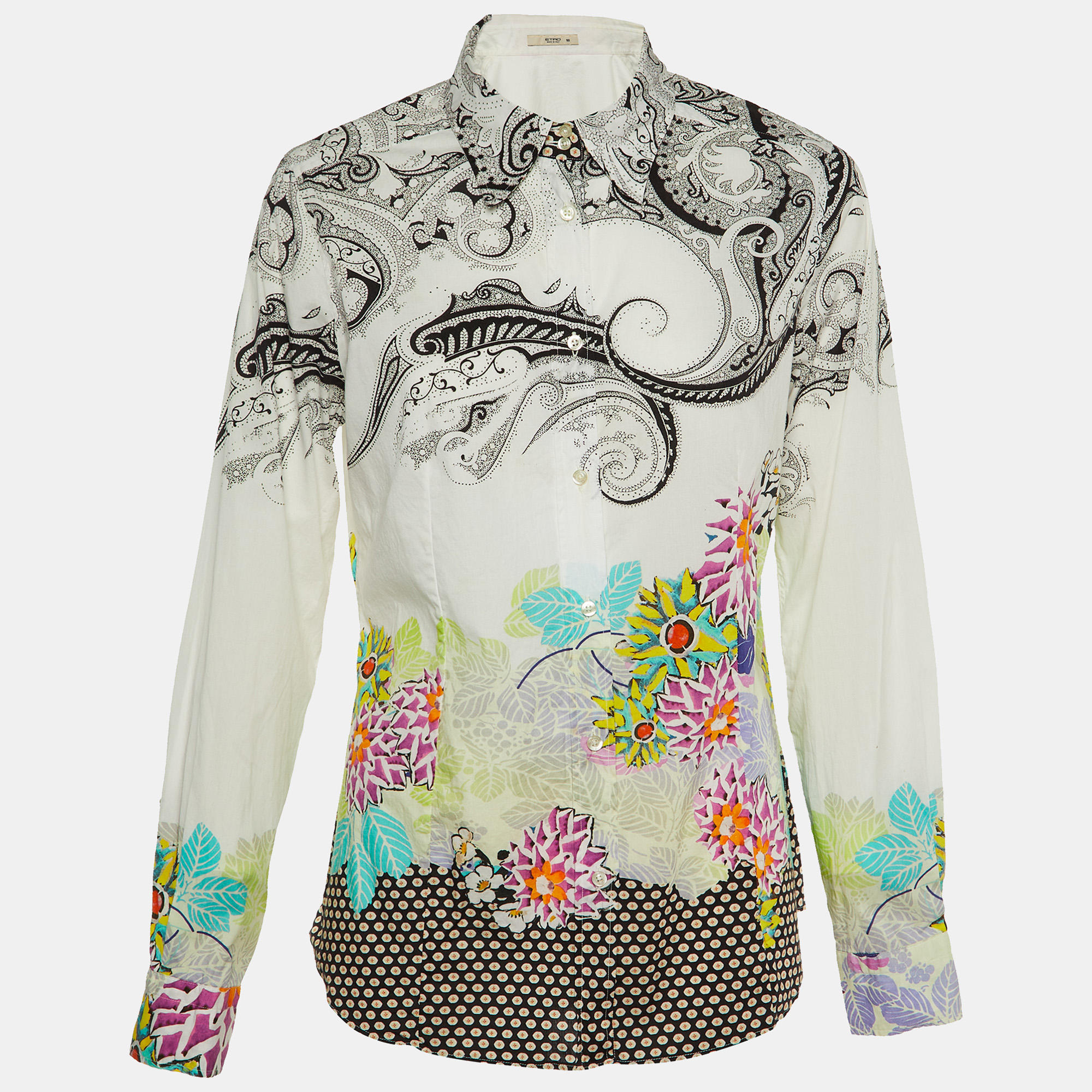 

Etro White Paisley Print Cotton Button Front Shirt L