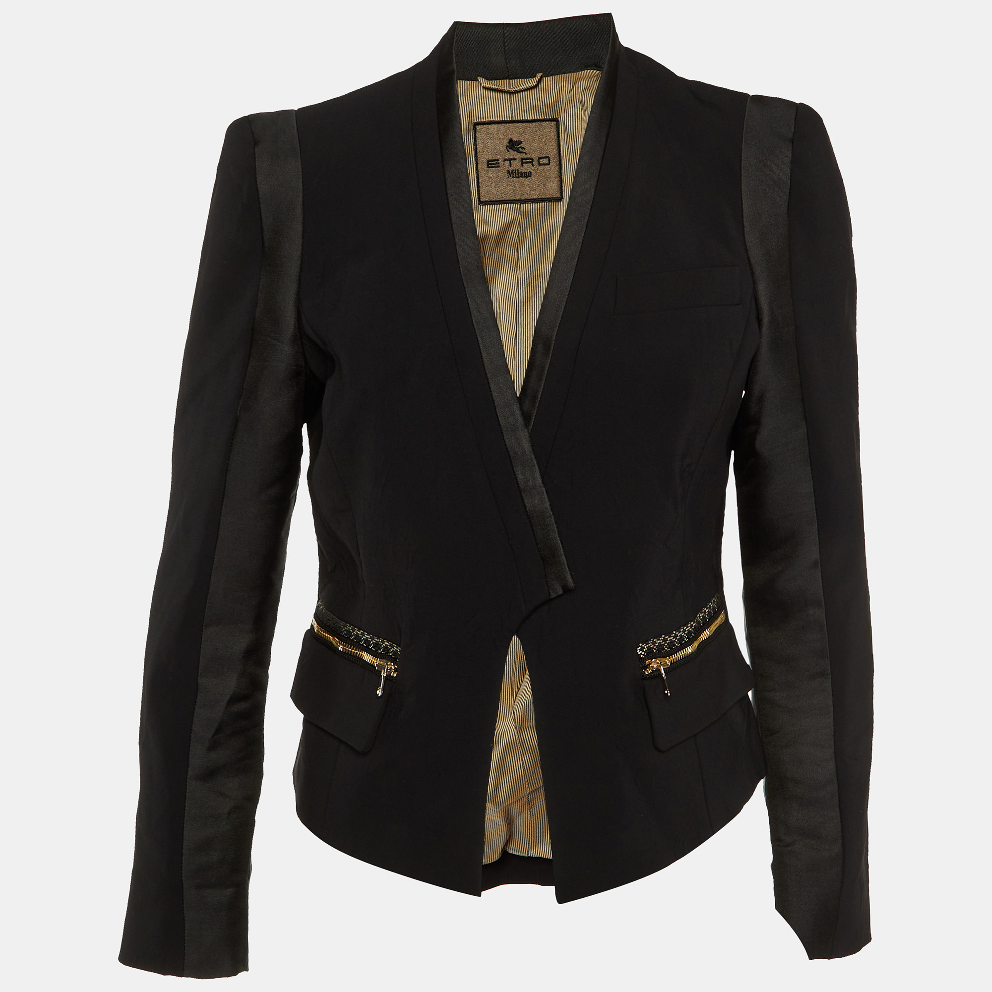 

Etro Black Cady Button Front Fitted Jacket M
