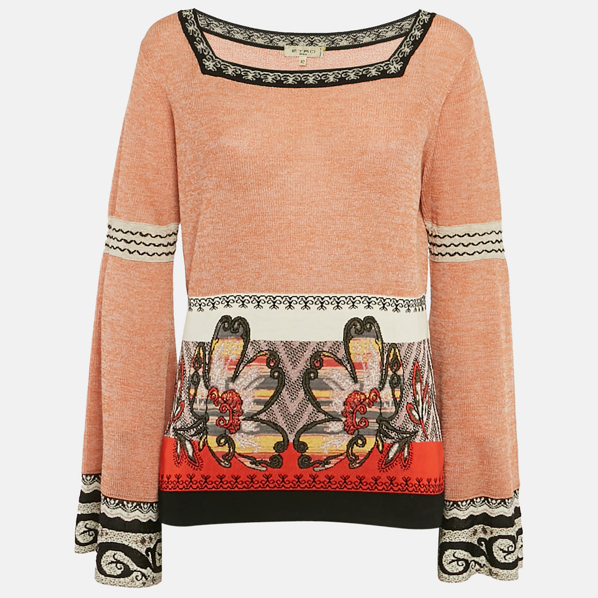 

Etro Orange/Multicolor Patterned Knit Wide Sleeve Sweater M