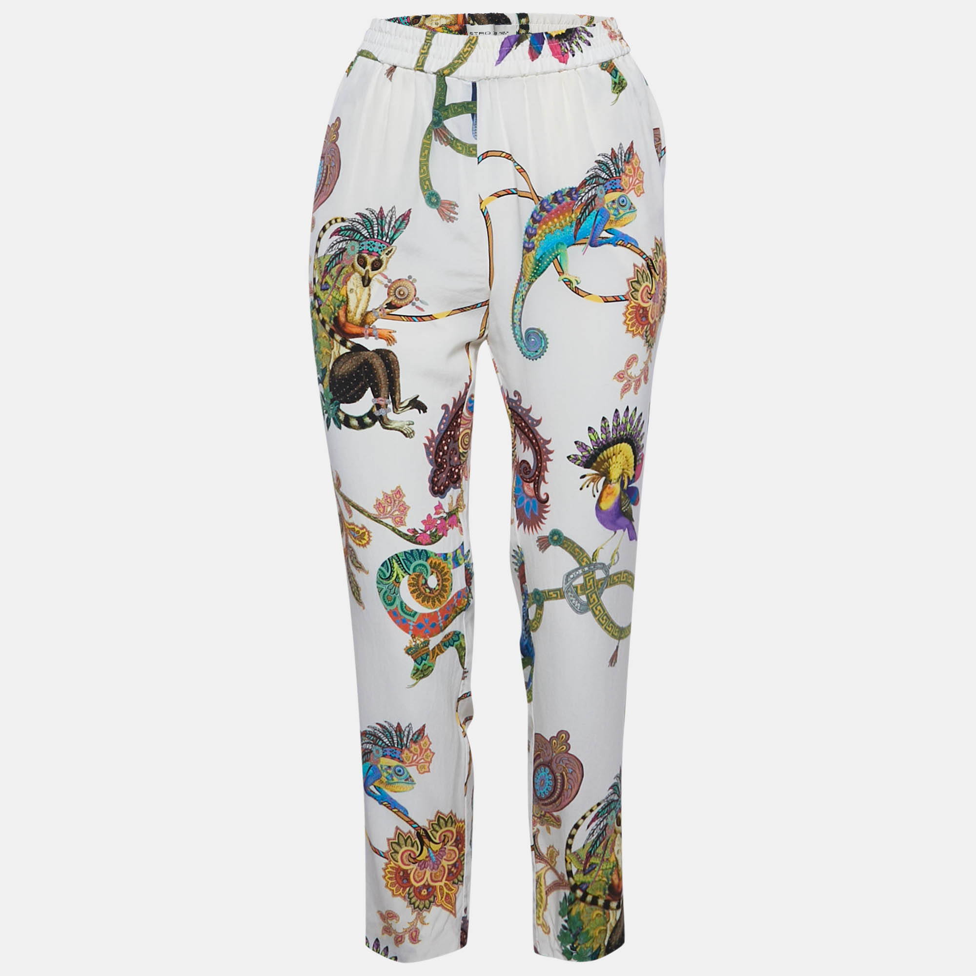 

Etro White Printed Silk Capri Pants S