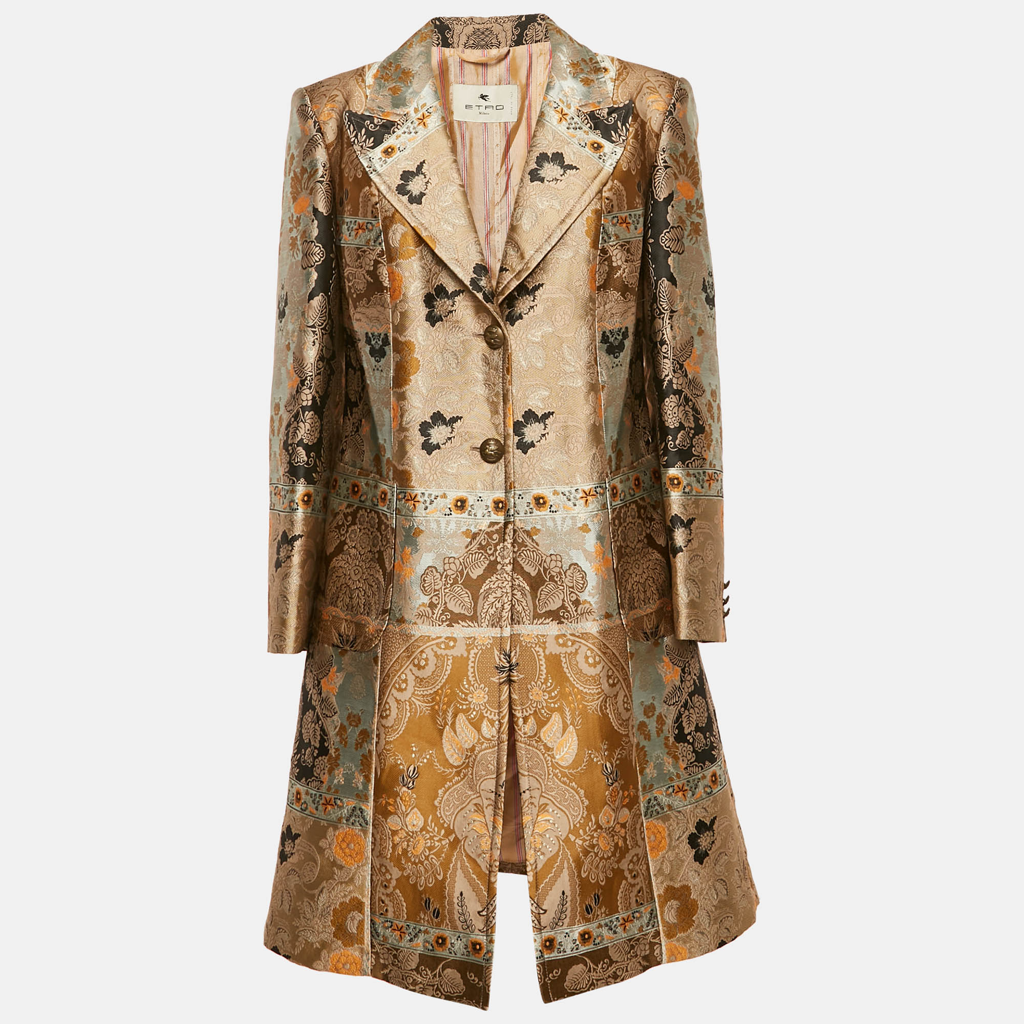 

Etro Multicolor Brocade Button Front Mid-Length Coat L