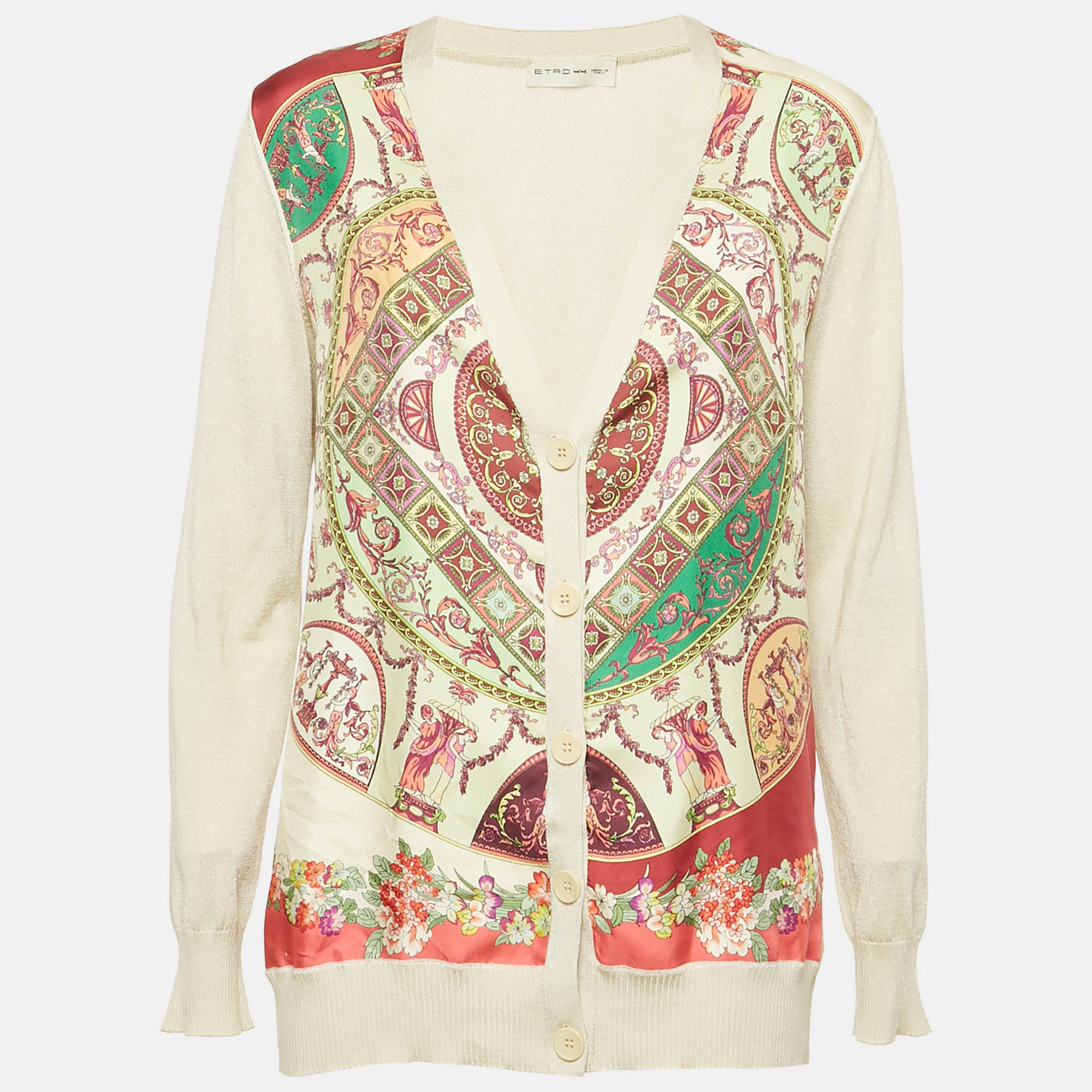 

Etro Green Paisley Print Silk and Wool Knit Cardigan M