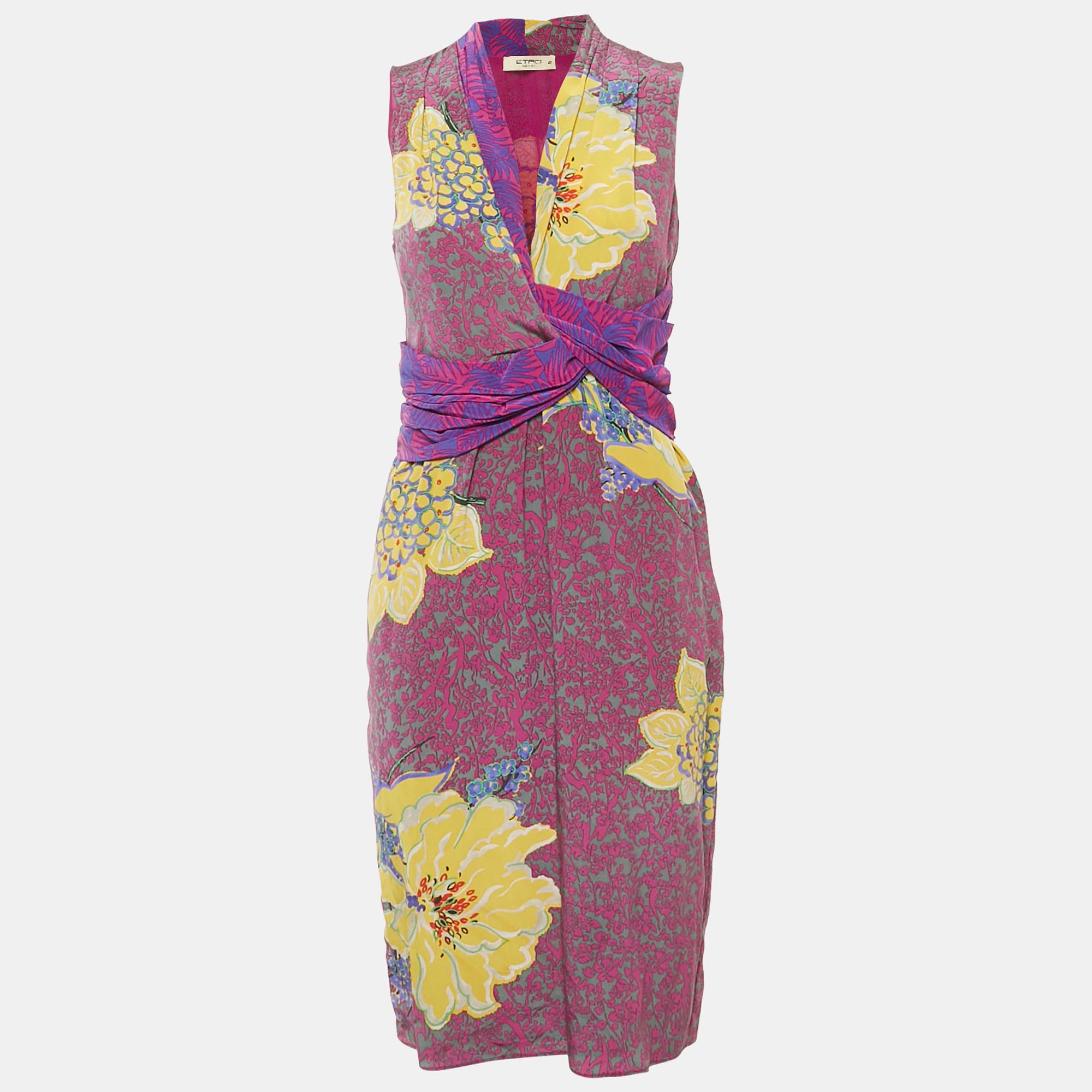 

Etro Purple Printed Silk Sleeveless Short Dress M