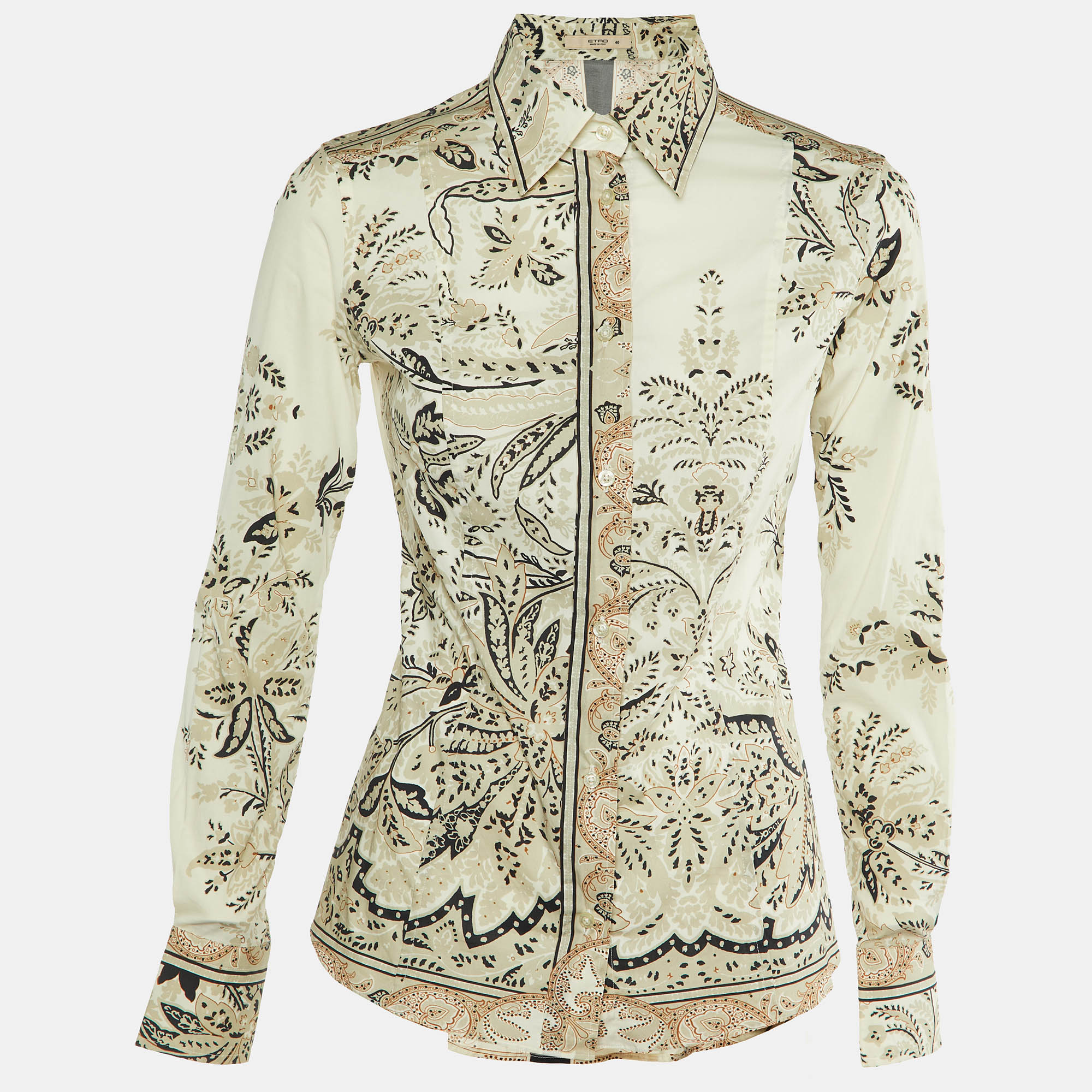 Etro Cream Floral Paisley Print Cotton Button Front Shirt S