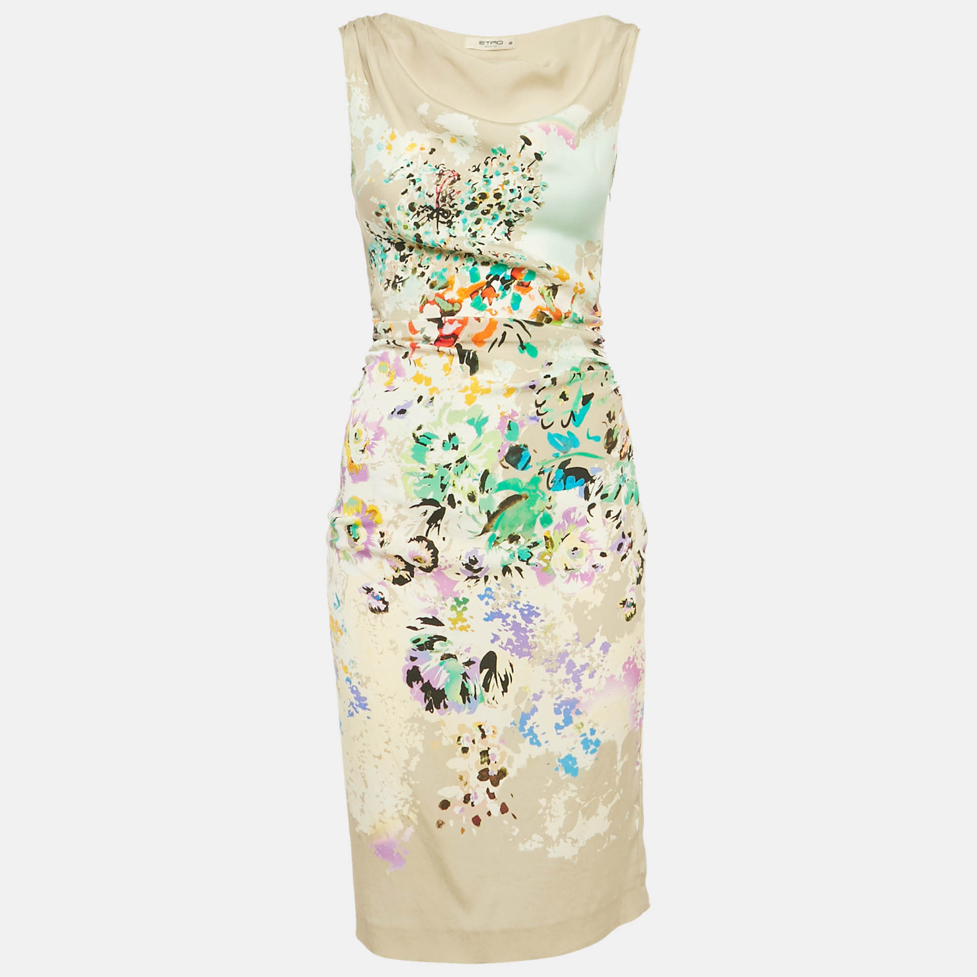 

Etro Multicolor Printed Silk Ruched Knee-Length Dress M