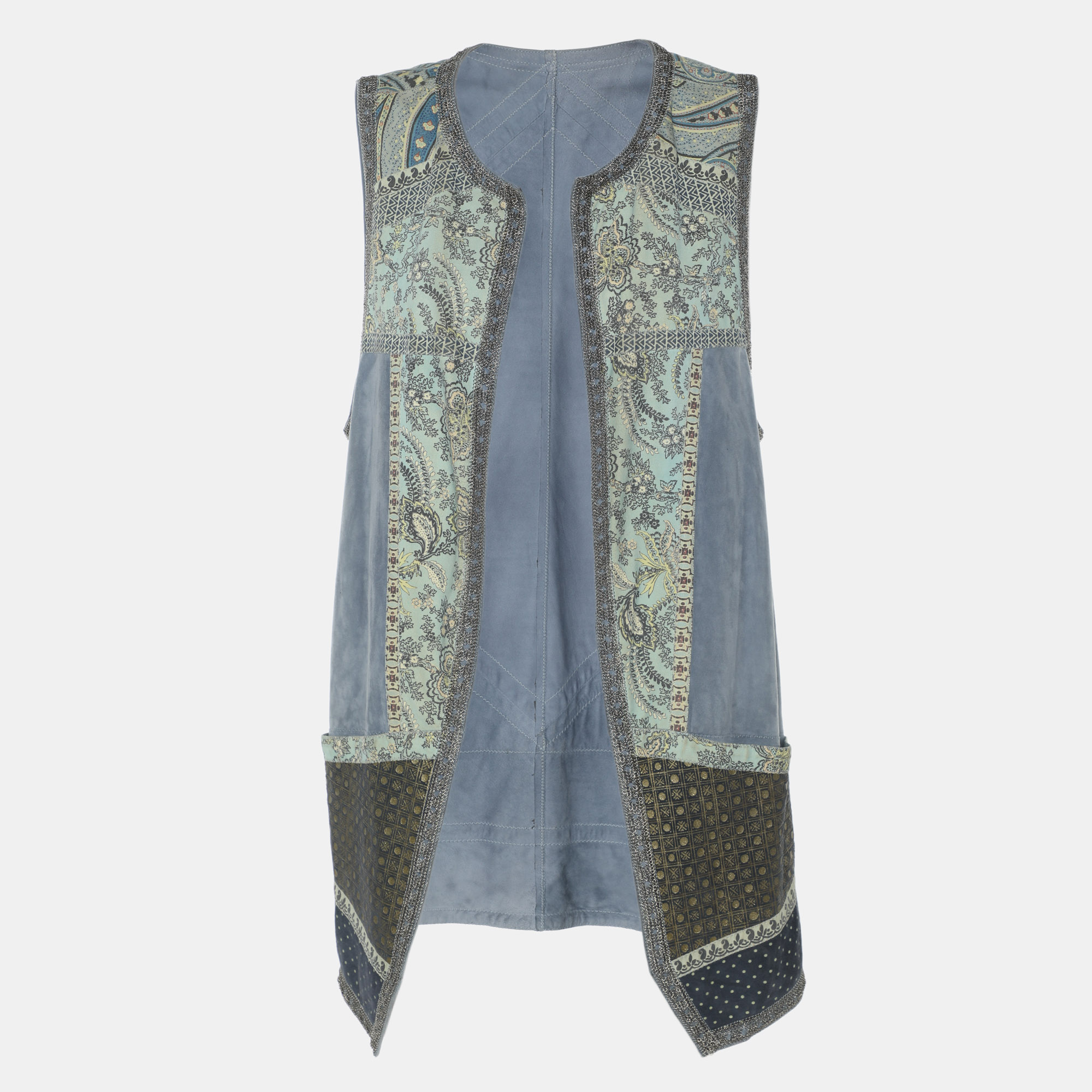 

Etro Multicolor Printed Suede Chain Detail Top M