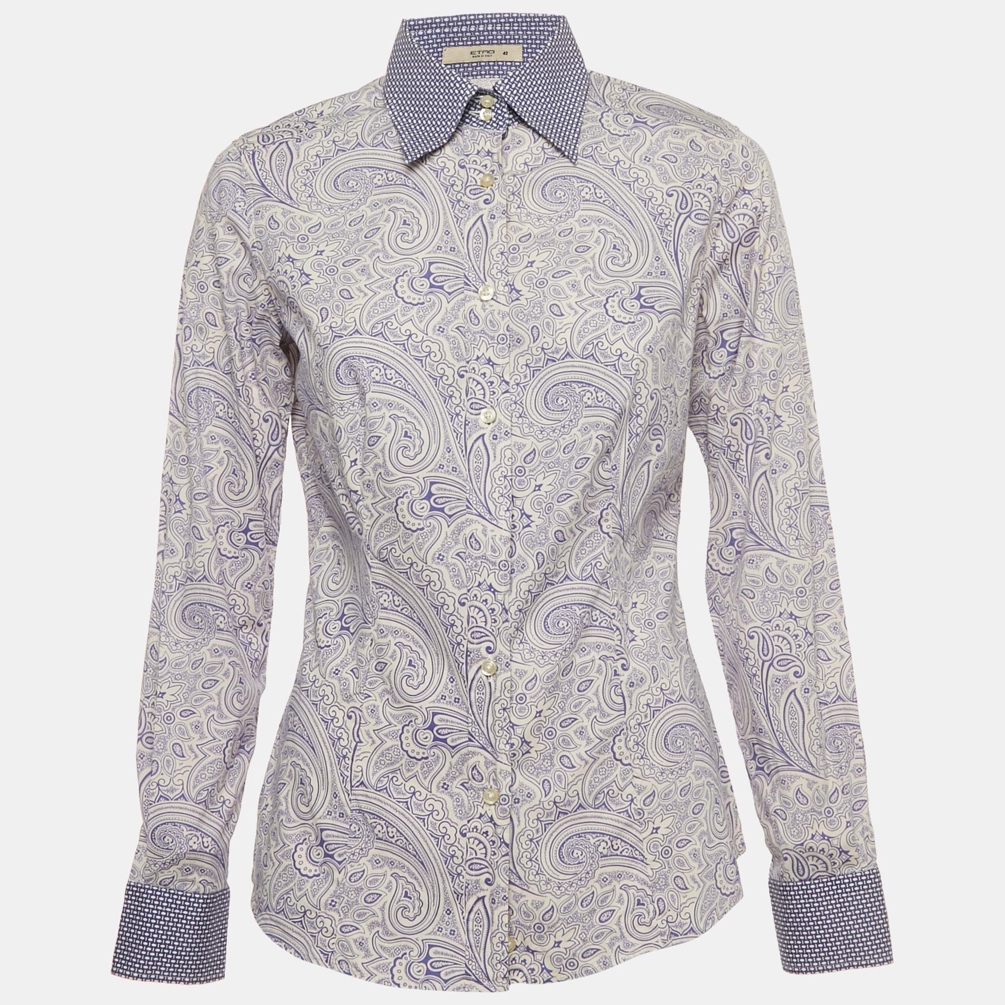 Etro Blue Paisley Print Cotton Button Front Shirt S