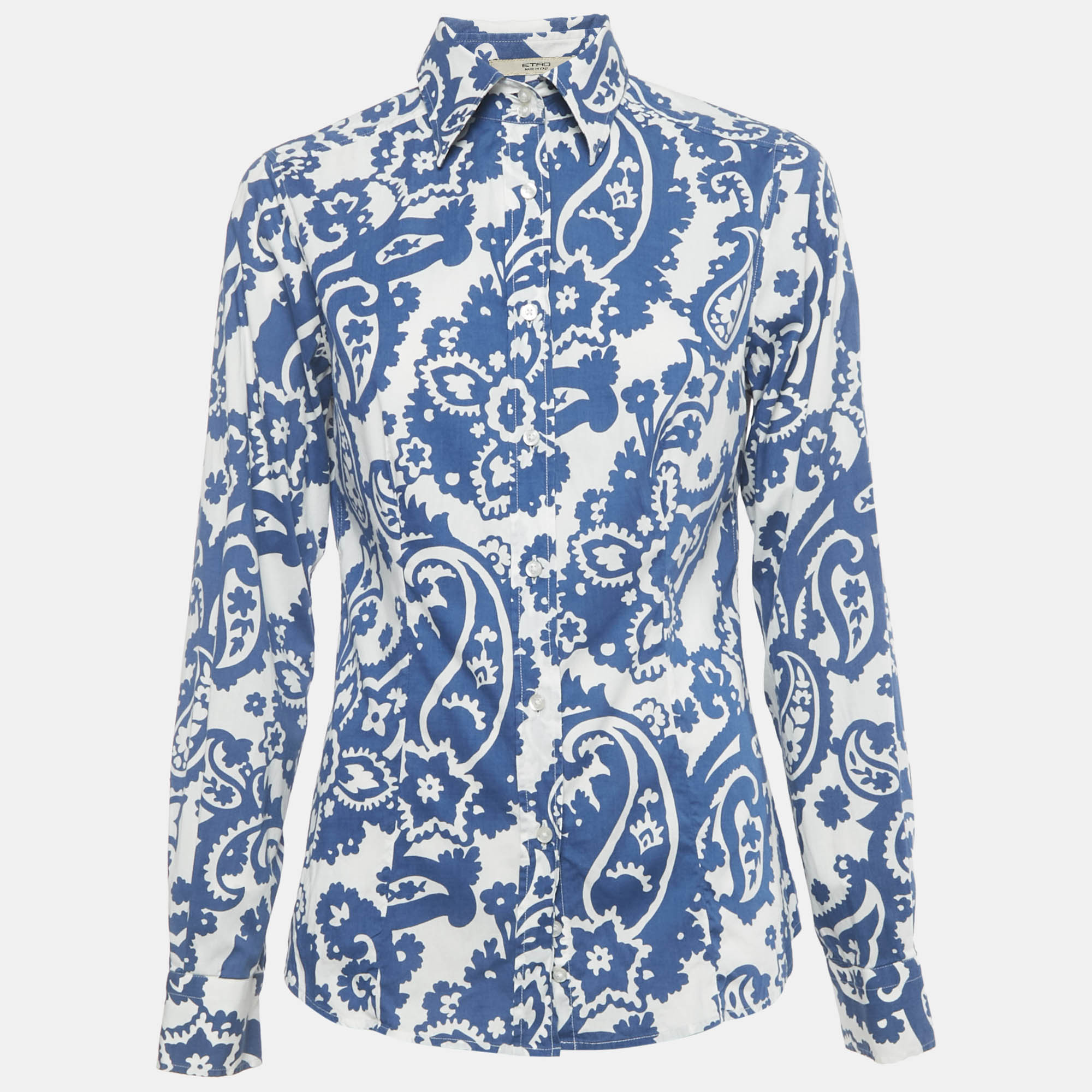 Etro White Paisley Print Cotton Full Sleeve Shirt M
