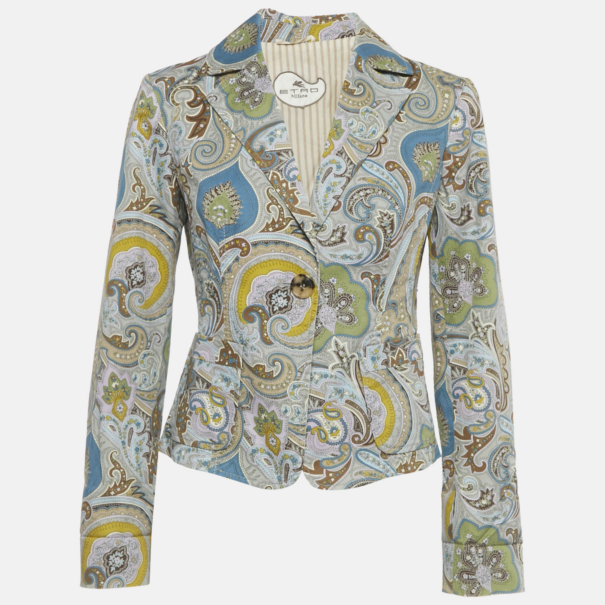 

Etro Grey Paisley Print Cotton Single Breasted Blazer M
