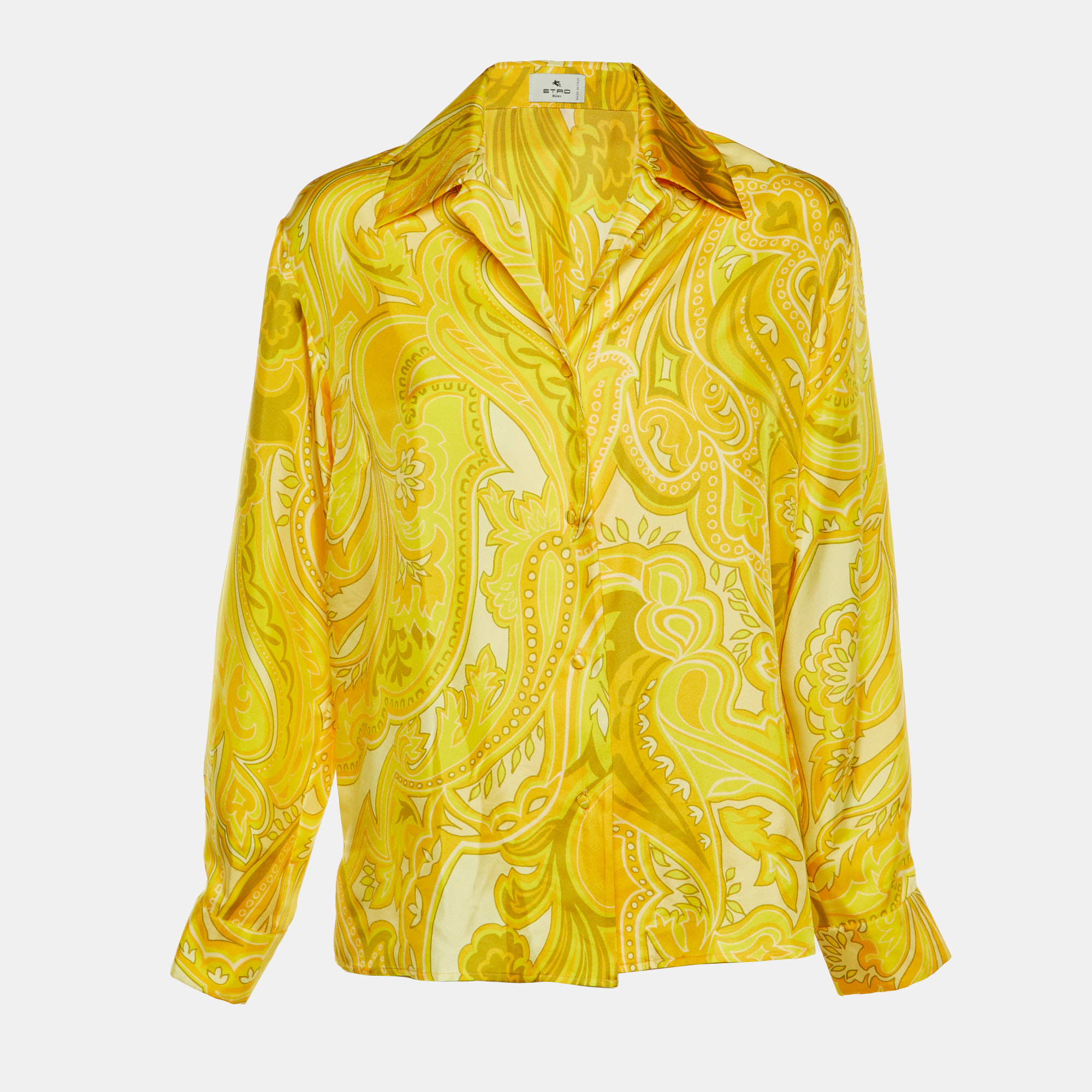 Etro Yellow Paisley Print Silk Full Sleeve Shirt L
