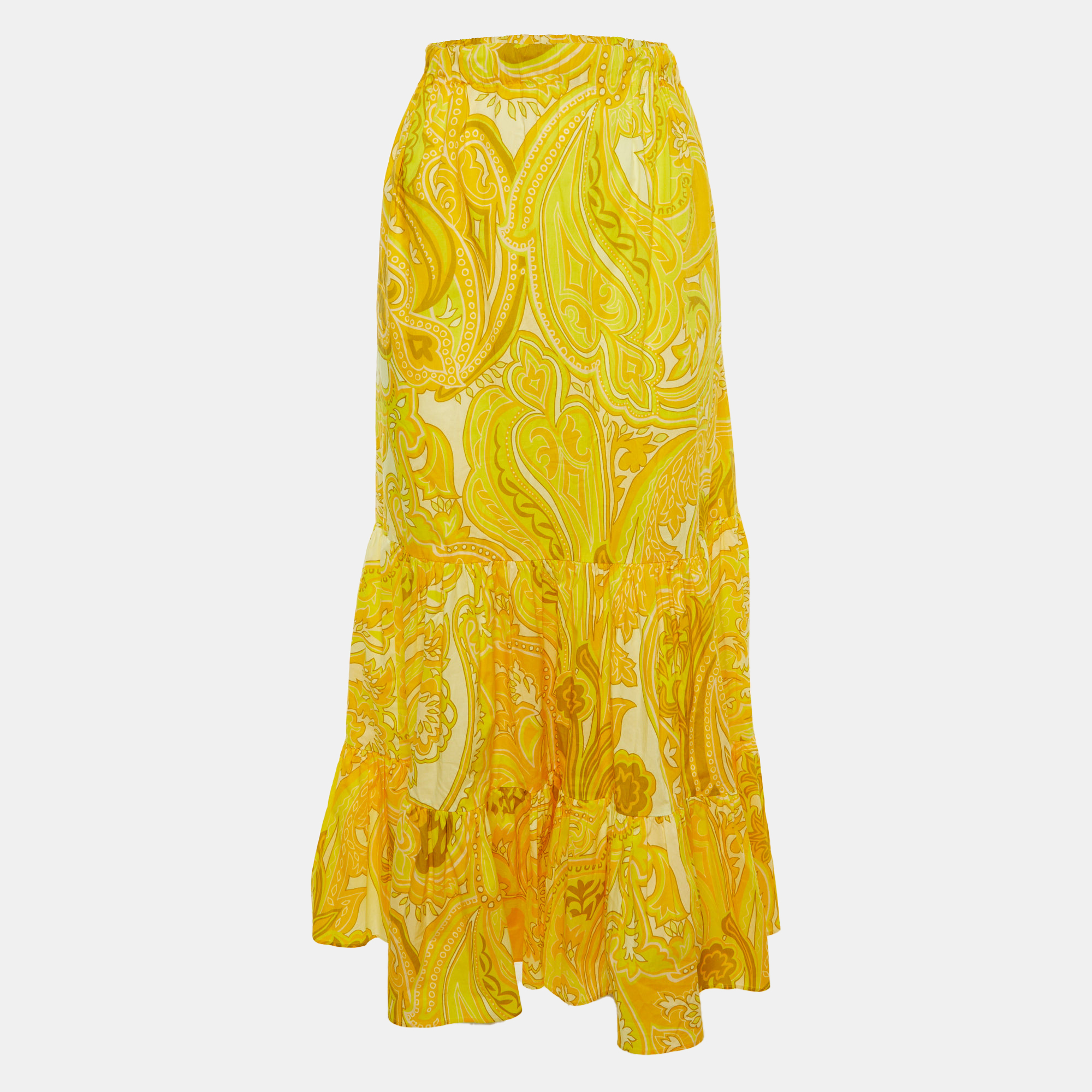 

Etro Yellow Paisley Print Cotton Maxi Skirt M