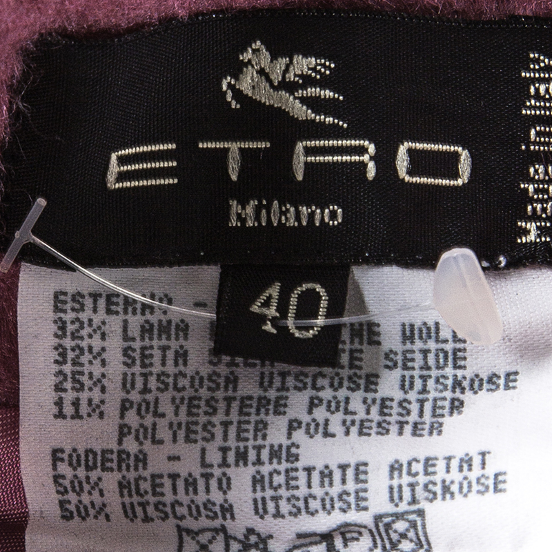 Pre-owned Etro Pink Wool Blend Velvet Trim Bead Detail Midi Skirt S